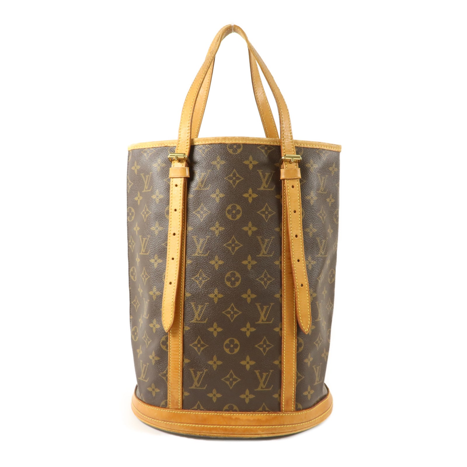 LOUIS VUITTON Monogram Bucket GM金扣手挽袋棕色