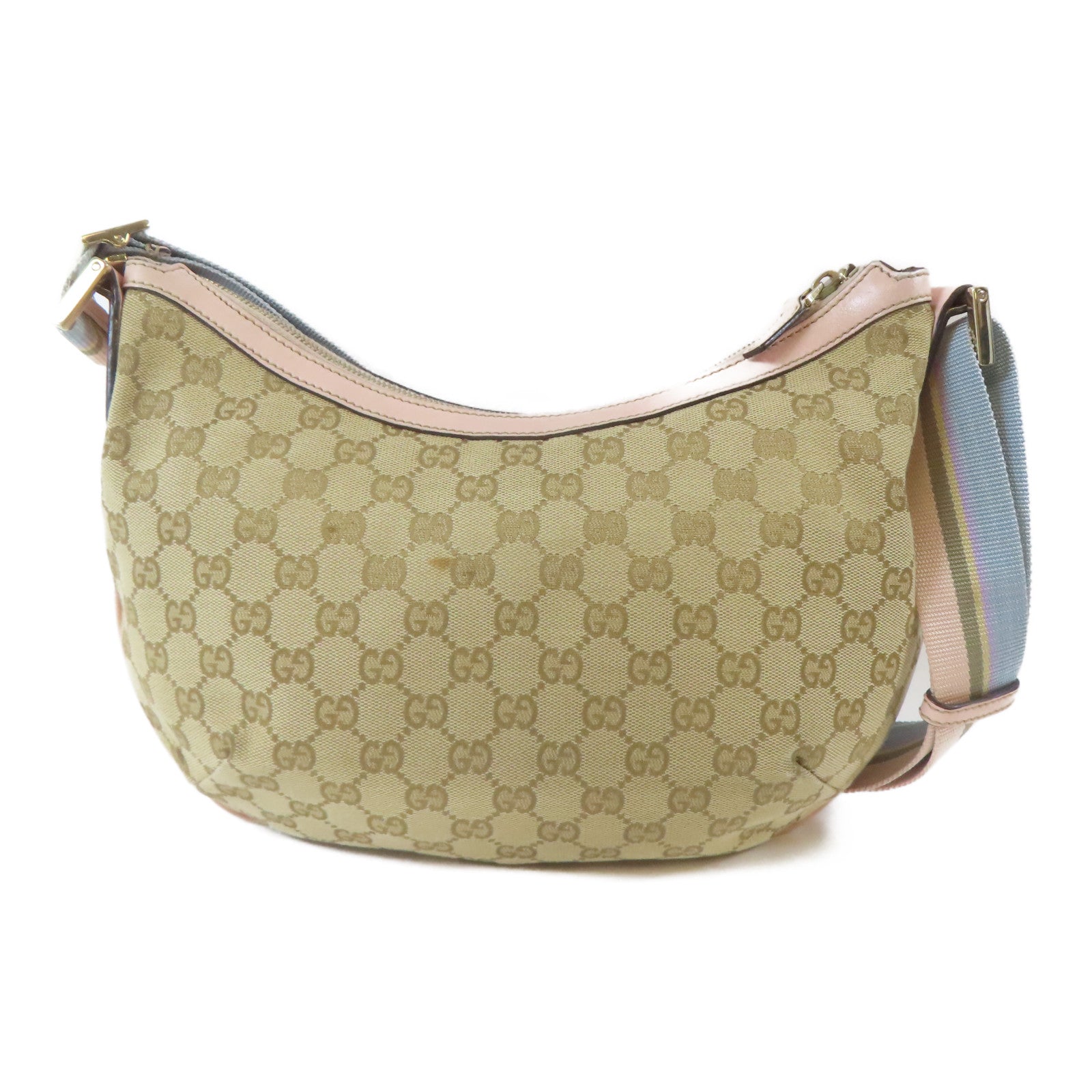 GUCCI 帆布Canvas Messenger Bag金扣肩背袋啡色/粉紅色