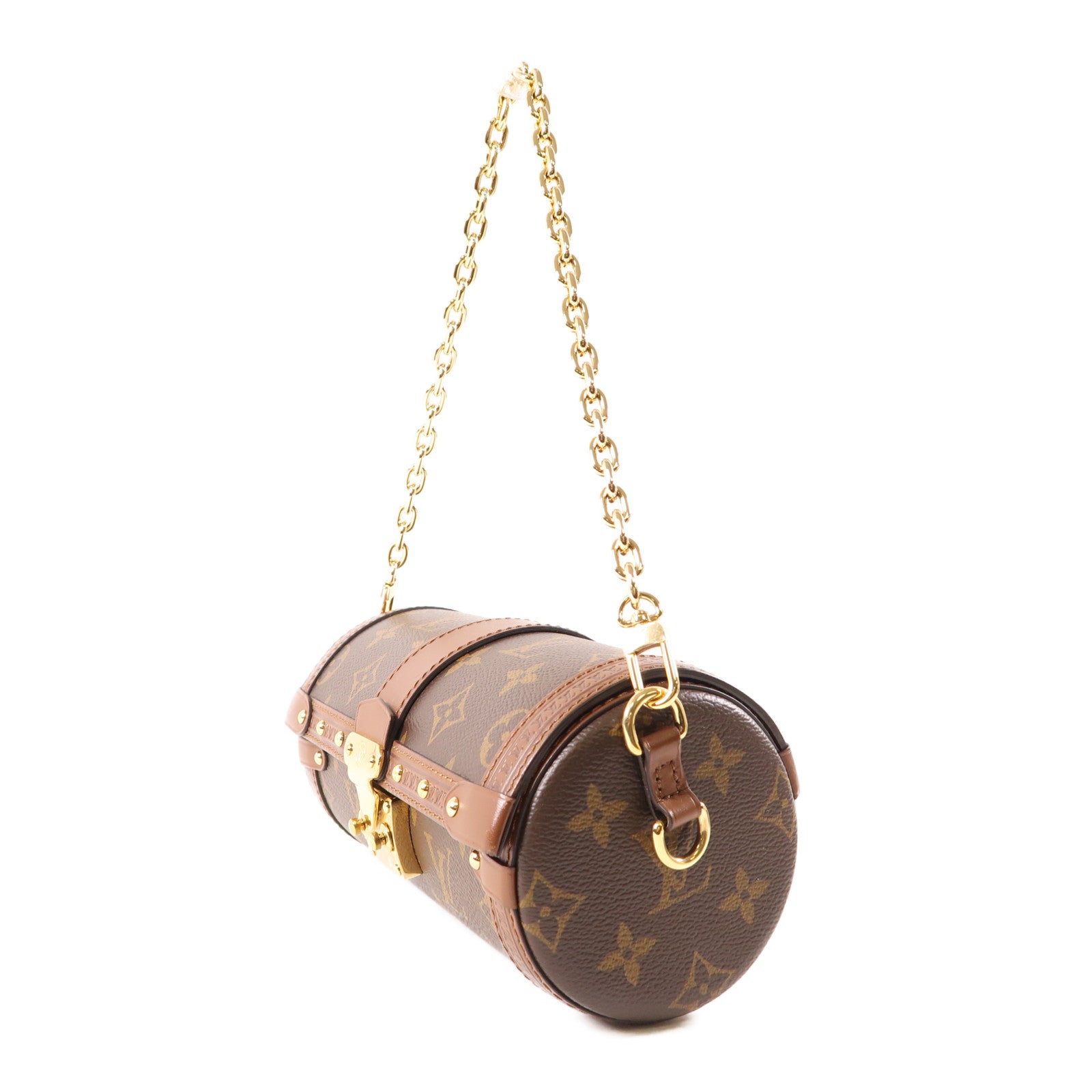 LOUIS VUITTON Monogram Papillon Trunk金扣鏈帶手挽肩背兩用袋棕色