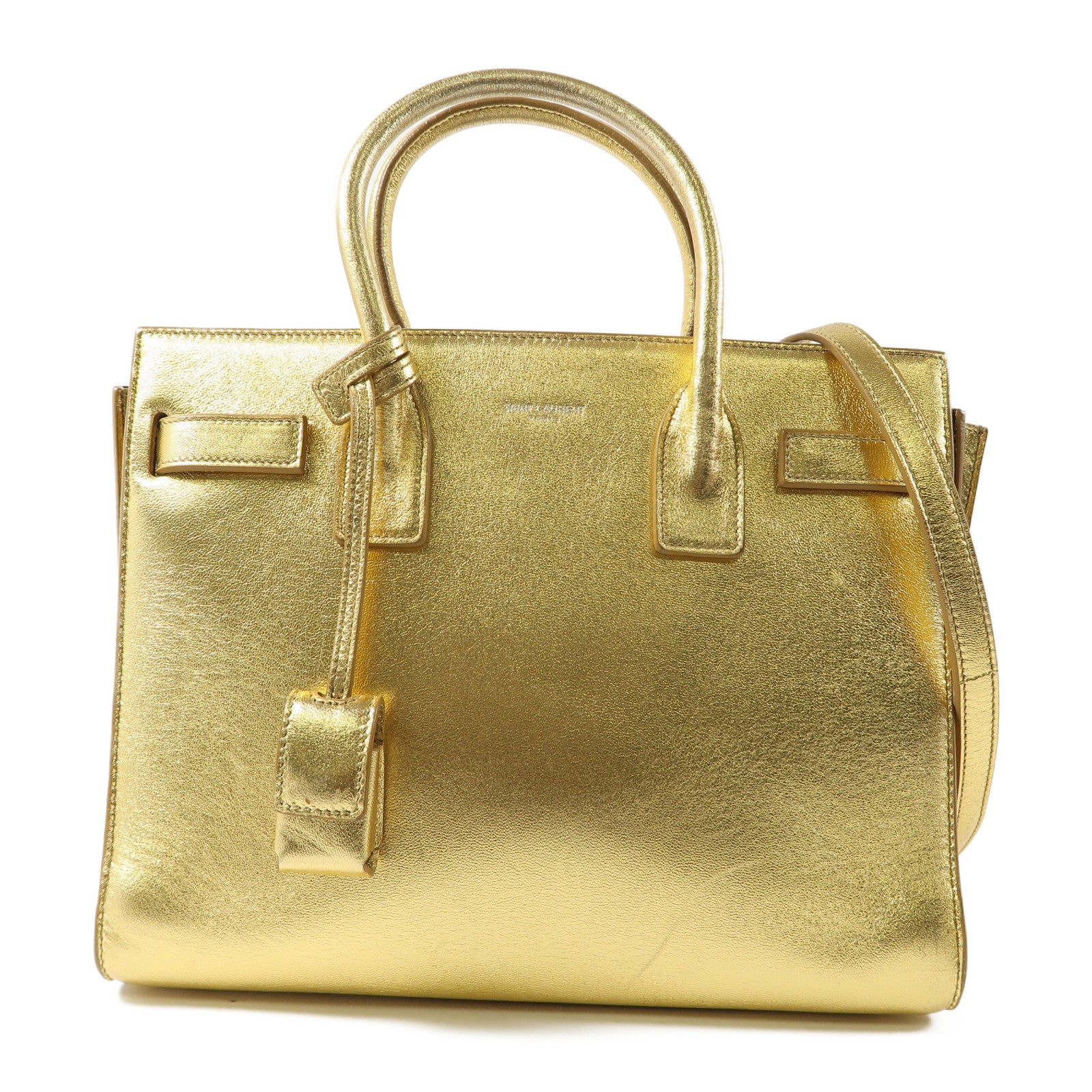 YVES SAINT LAURENT 【激減優惠】牛皮皮革Sac De Jour手挽肩背兩用袋金色
