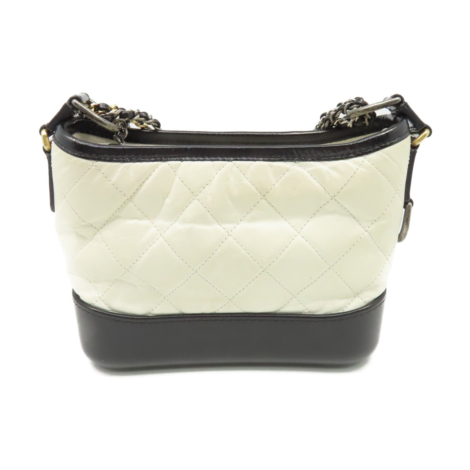 CHANEL 【清倉大減價】菱格牛皮皮革Gabrielle Small Chain Shoulder Bag金扣鏈帶肩背袋米白色/黑色