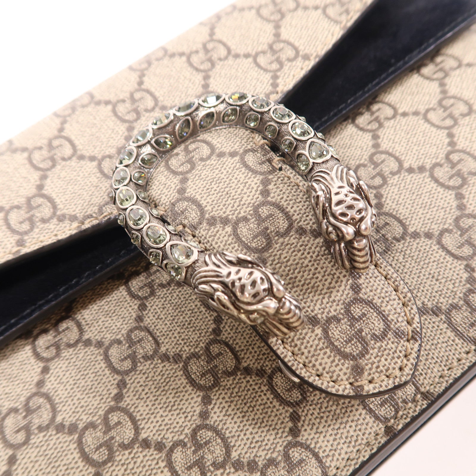 GUCCI 塗層帆布Dionysus GG Supreme Shoulder Bag銀扣鏈帶肩背袋