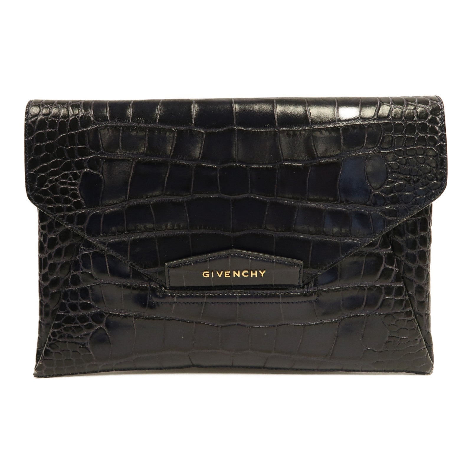 GIVENCHY 牛皮皮革Clutch金扣手拿包藍色