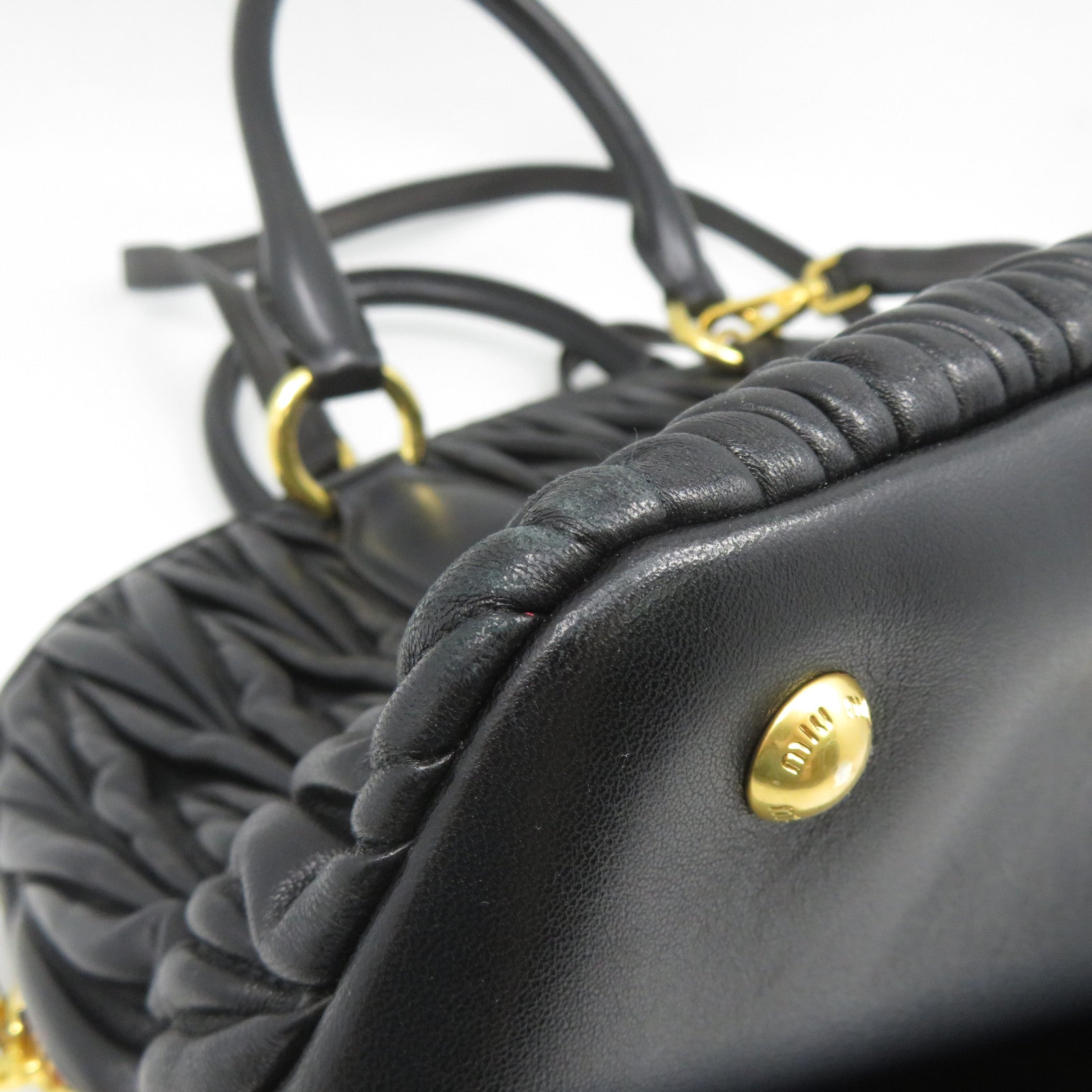 Miu Miu 牛皮皮革2 Way Shoulder金扣手挽肩背兩用袋黑色
