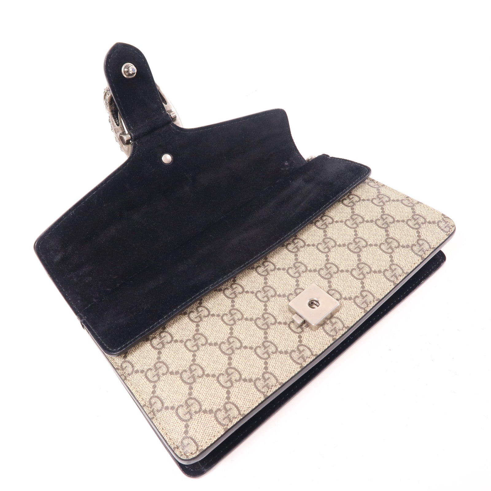 GUCCI 塗層帆布Dionysus GG Supreme Shoulder Bag銀扣鏈帶肩背袋