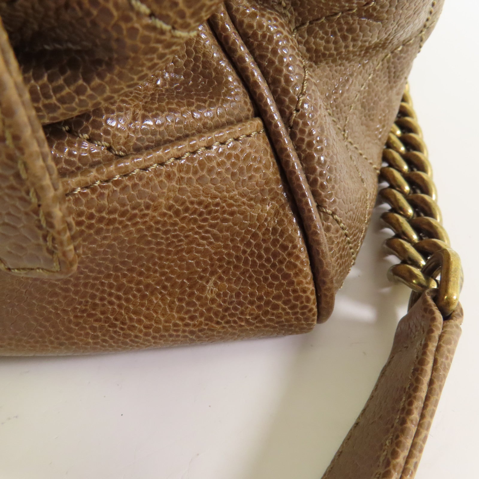 CHANEL 牛皮皮革Chain Shoulder金扣鏈帶手挽肩背兩用袋