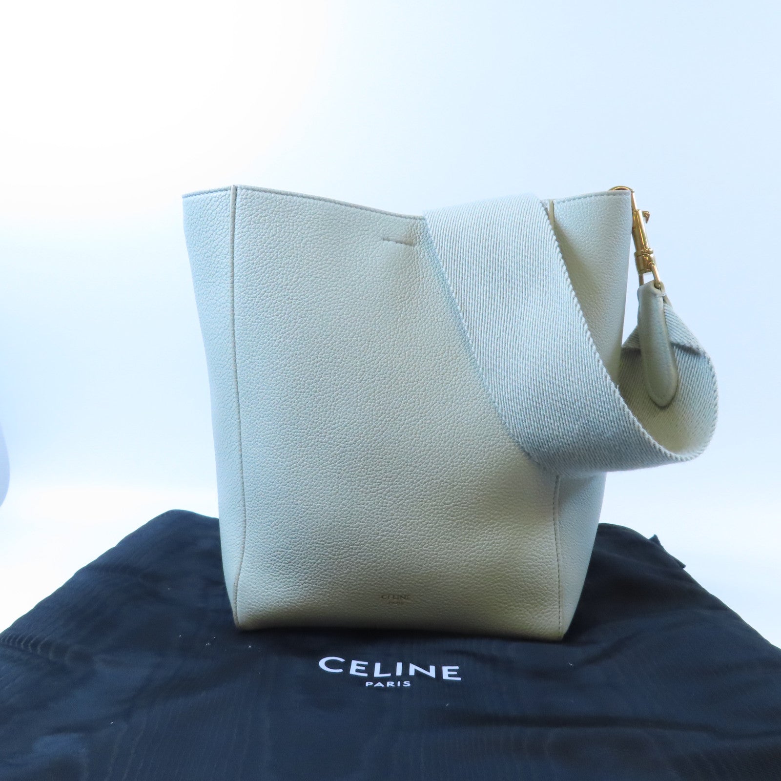 CELINE 牛皮皮革Sangle Bucket Small金扣肩背袋綠色