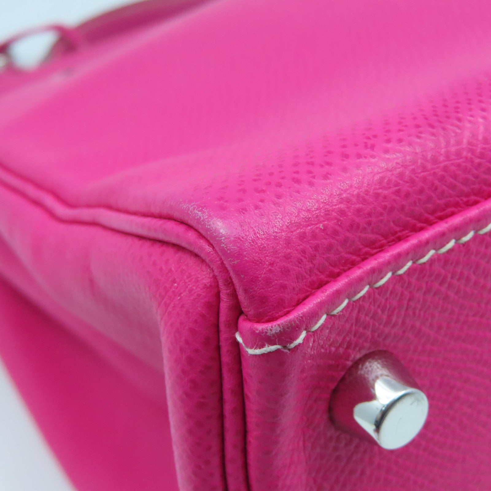 HERMES Epsom Leather Kelly 32 Silver Buckle Hand Shoulder Backpack Fluorescent Pink/Pink Purple