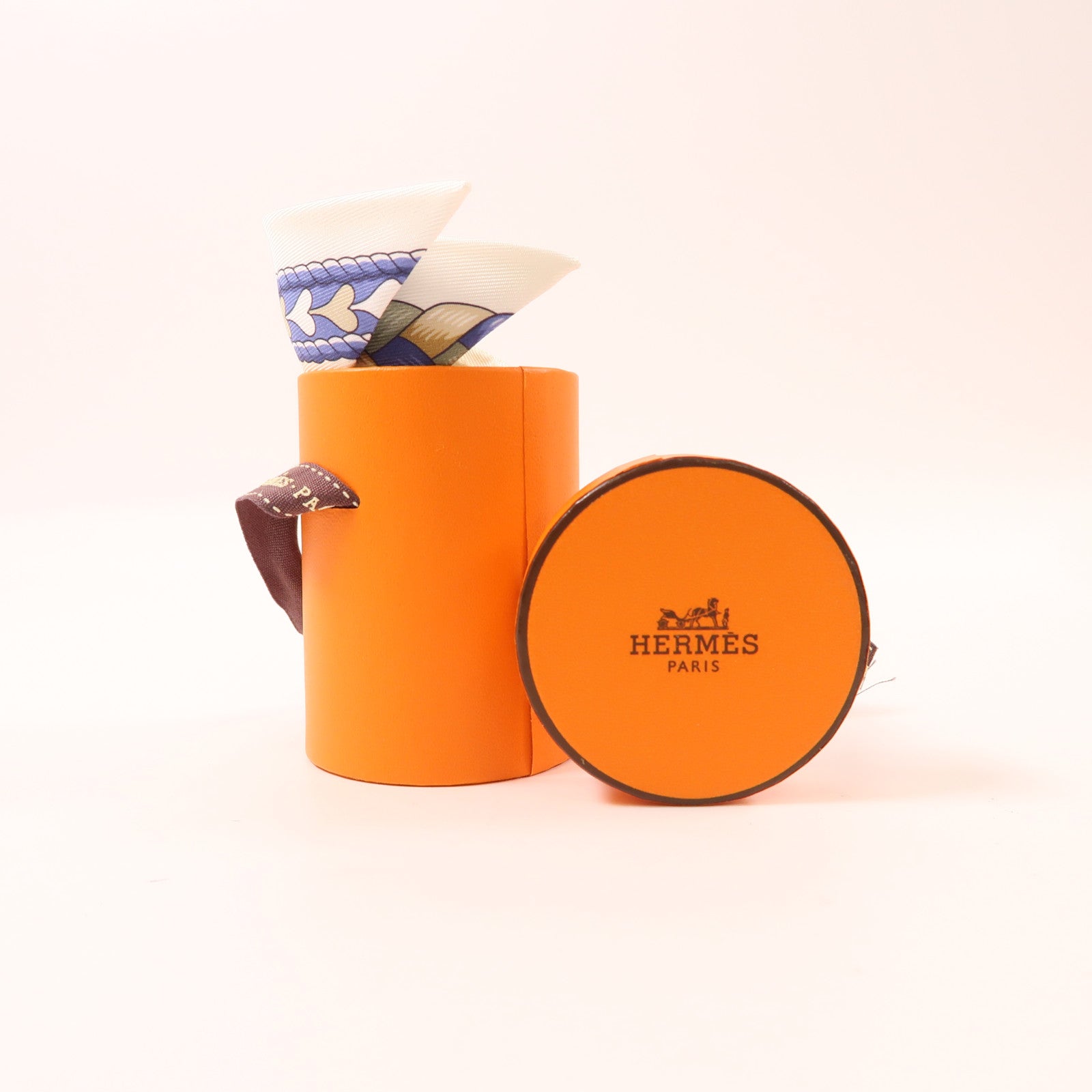HERMES 絲質Twilly絲巾米色/藍色/棕色