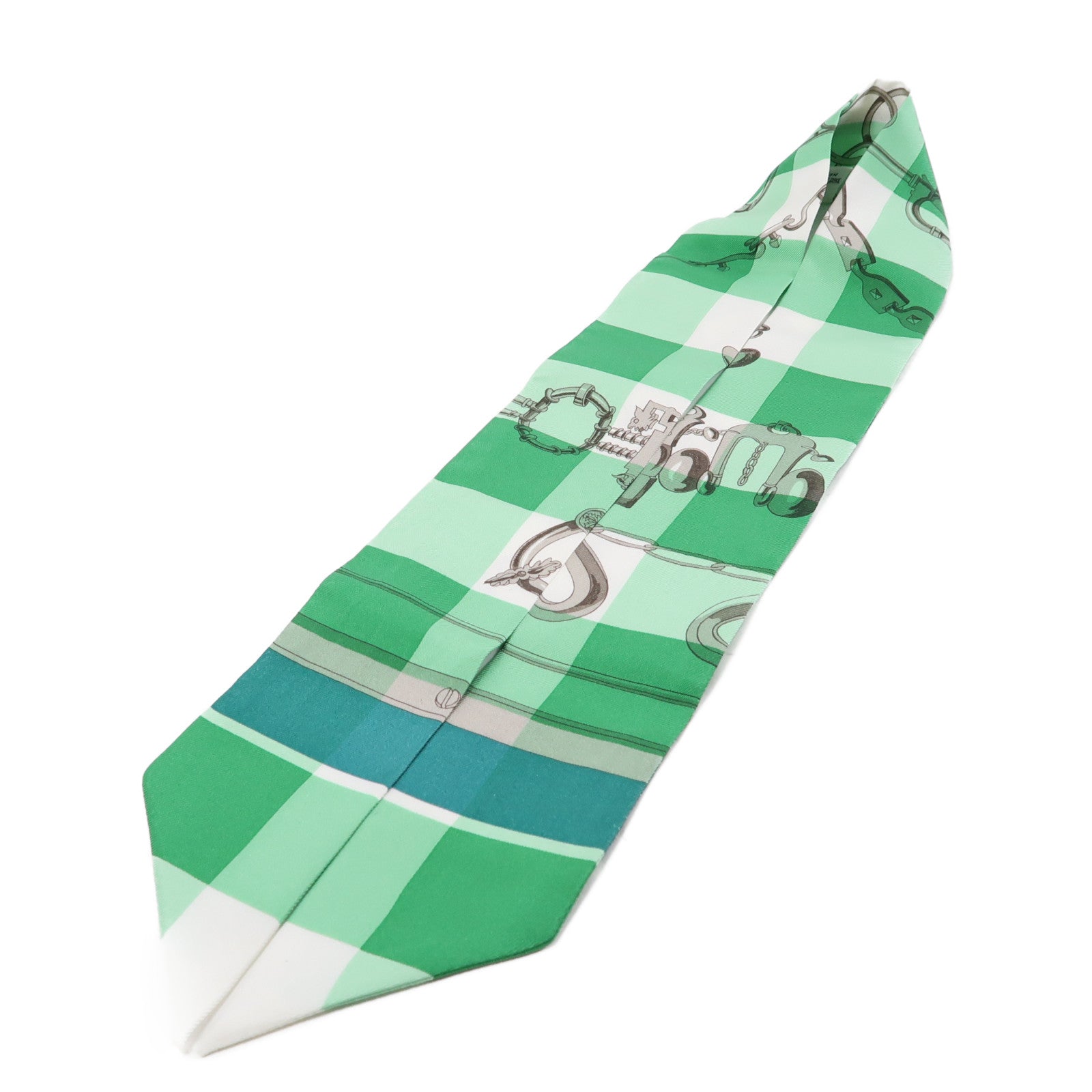 HERMES 絲質Twilly絲巾綠色/白色