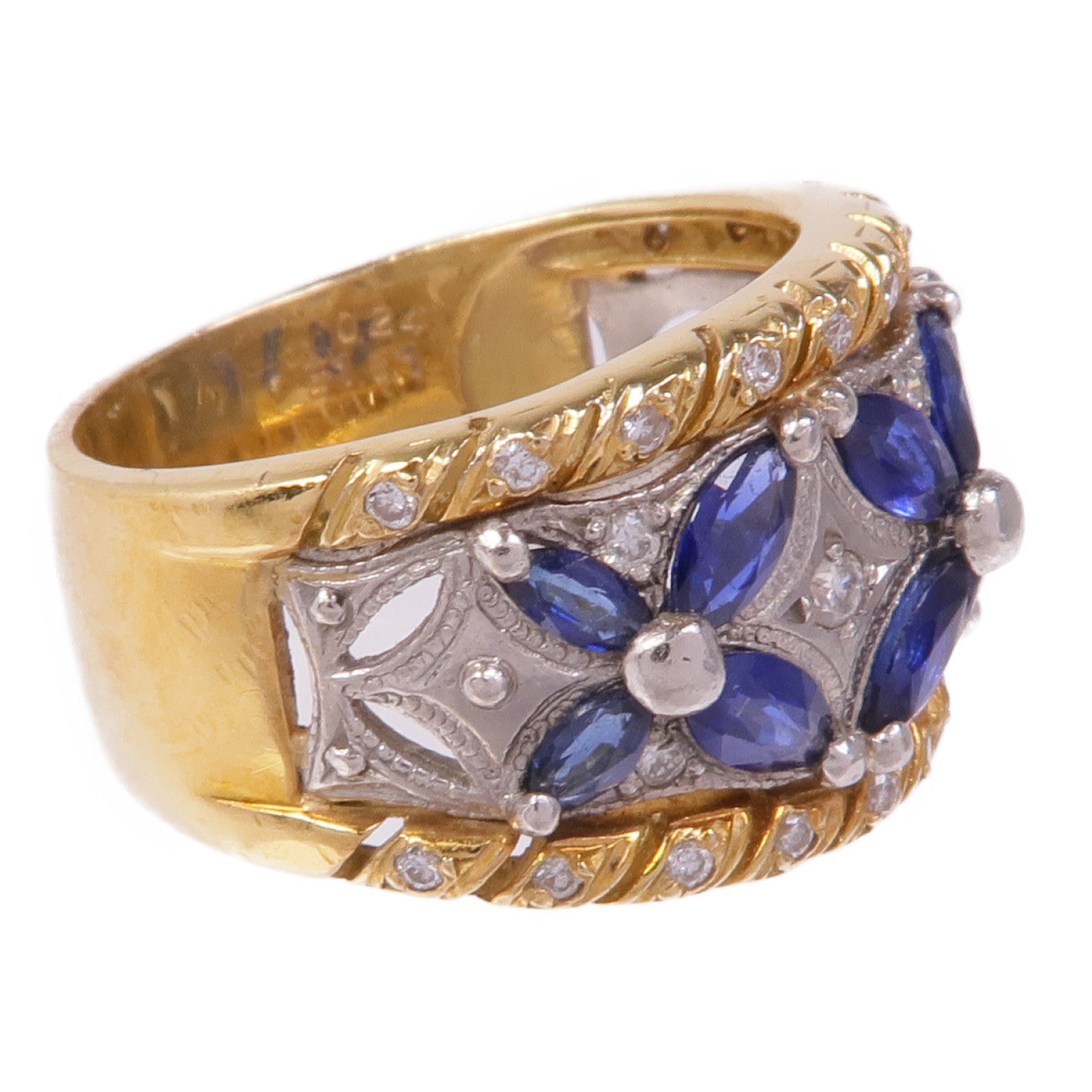 JEWELRY 18K黃金/PT900鉑金Sapphire Diamond Ring藍寶石/鑽石戒指US#6.75