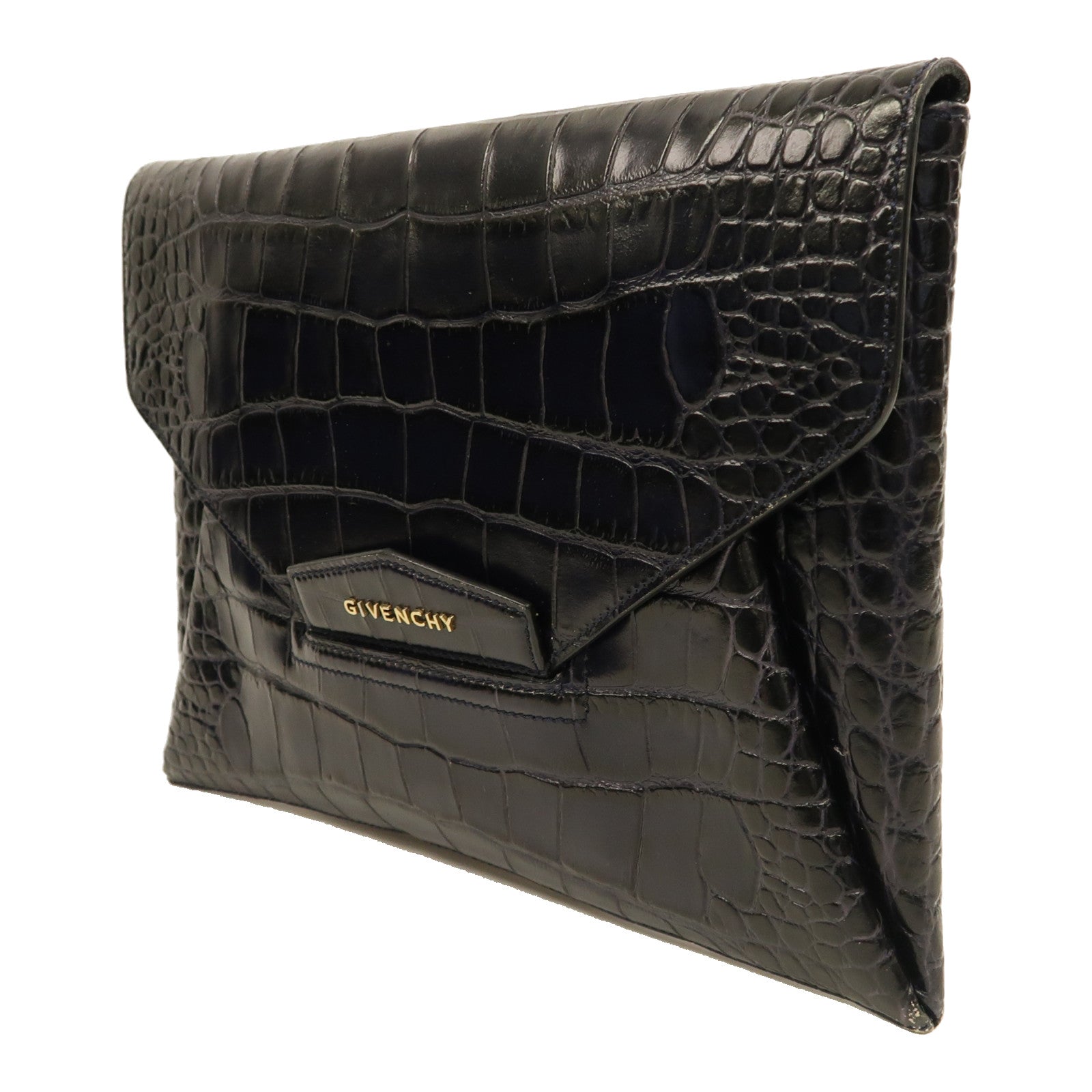 GIVENCHY 牛皮皮革Clutch金扣手拿包藍色