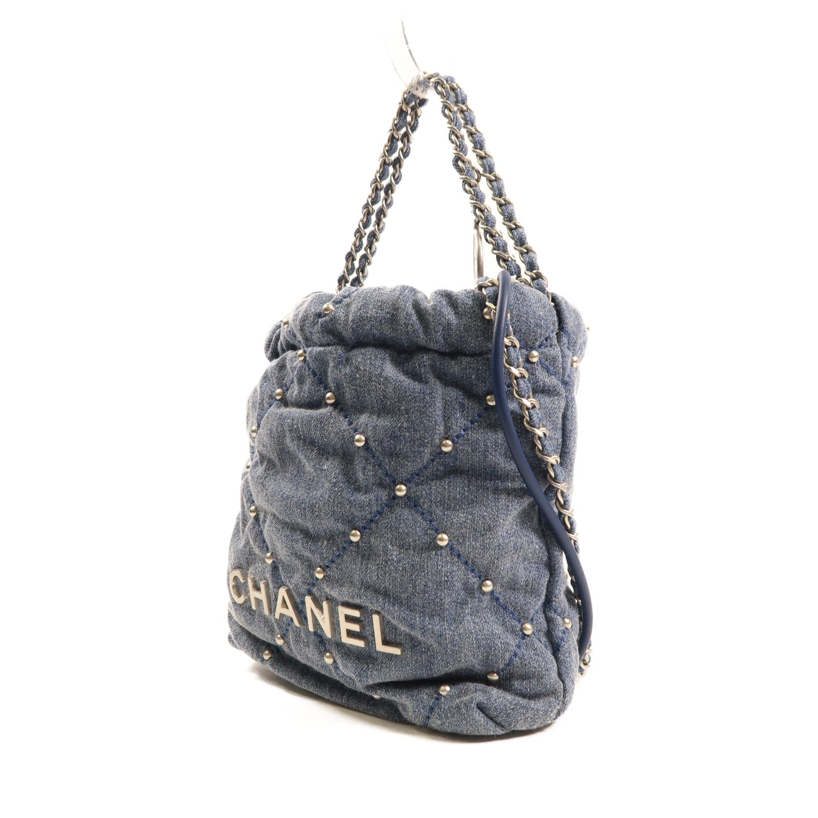 CHANEL 【激減優惠】牛仔布Mini 22 Chain Shoulder銀扣鏈帶手挽肩背兩用袋