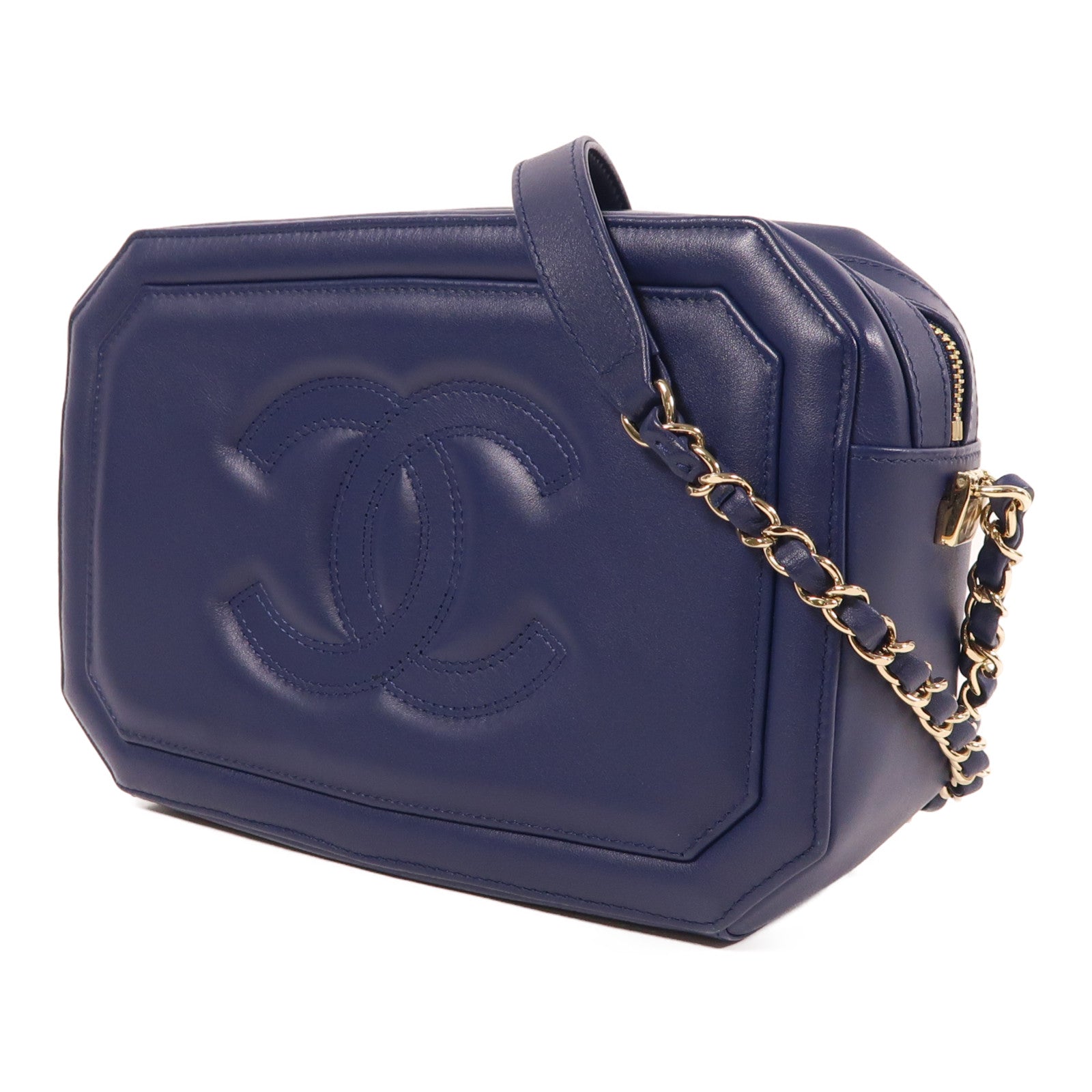 CHANEL 【激減優惠】牛皮皮革Shoulder Bag金扣鏈帶肩背袋藍色