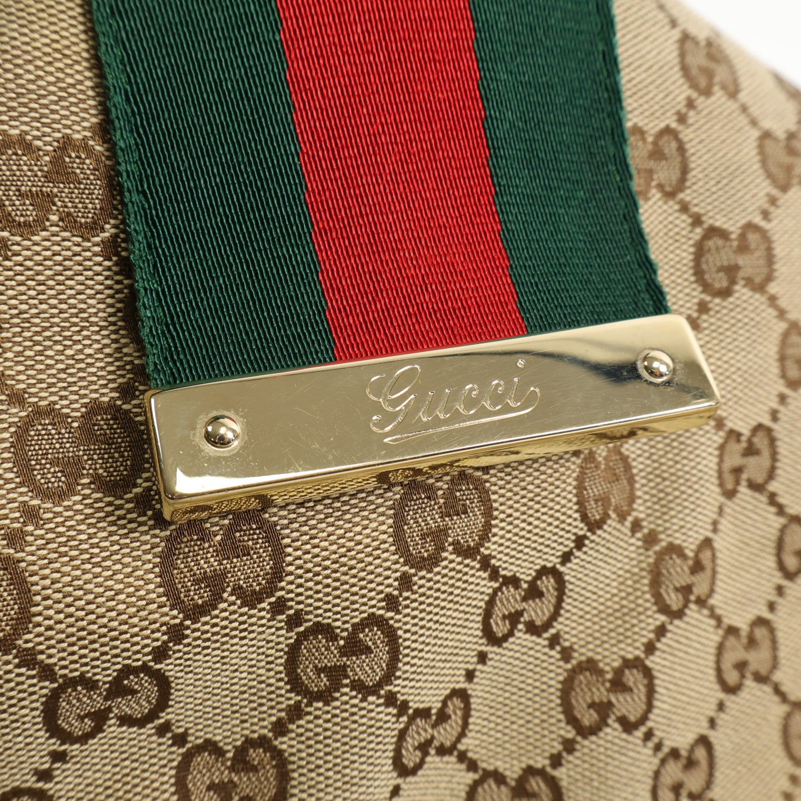 GUCCI 帆布GG Web Hobo金扣肩背袋