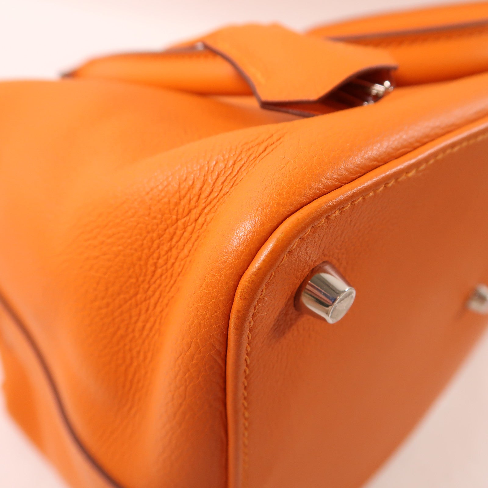 HERMES Evercolor皮革Toolbox 26銀扣手挽肩背兩用袋Orange橙色