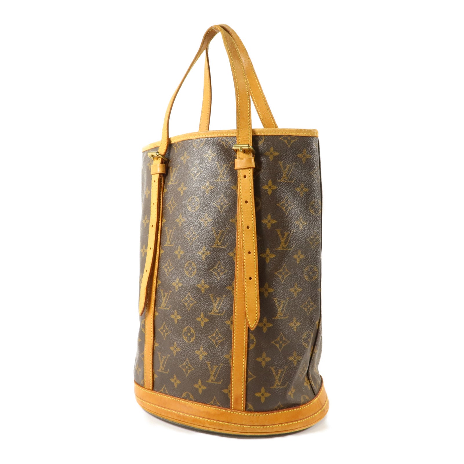 LOUIS VUITTON Monogram Bucket GM金扣手挽袋棕色