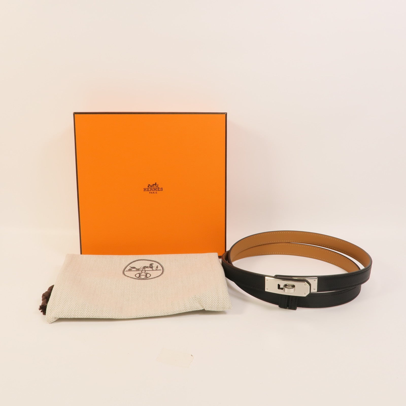 HERMES Epsom皮革Kelly 18 Belt皮帶Noir