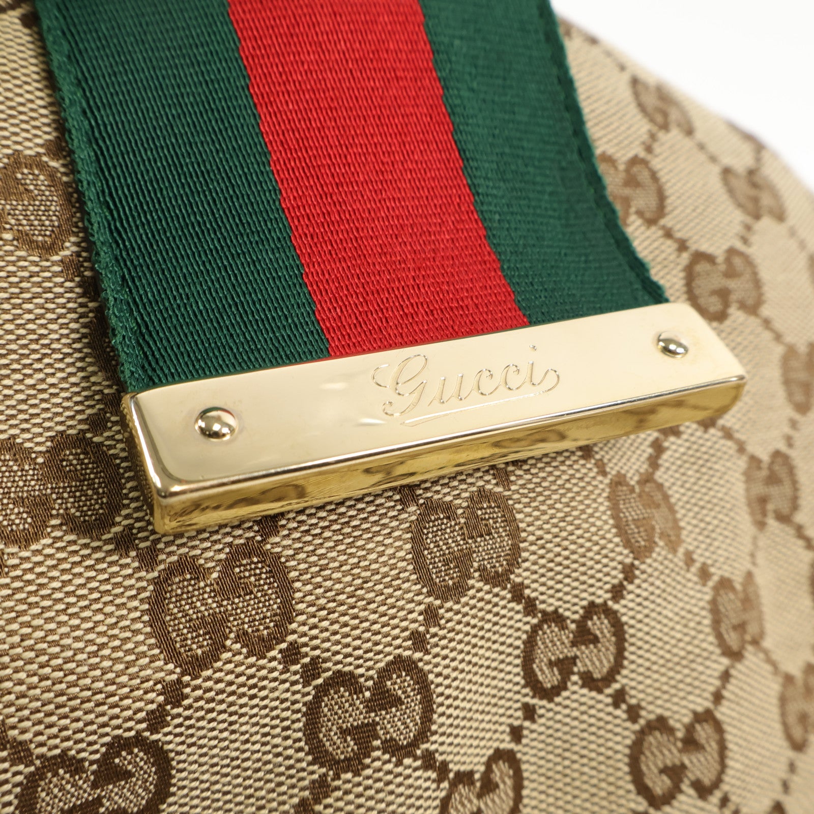 GUCCI 帆布GG Web Hobo金扣肩背袋