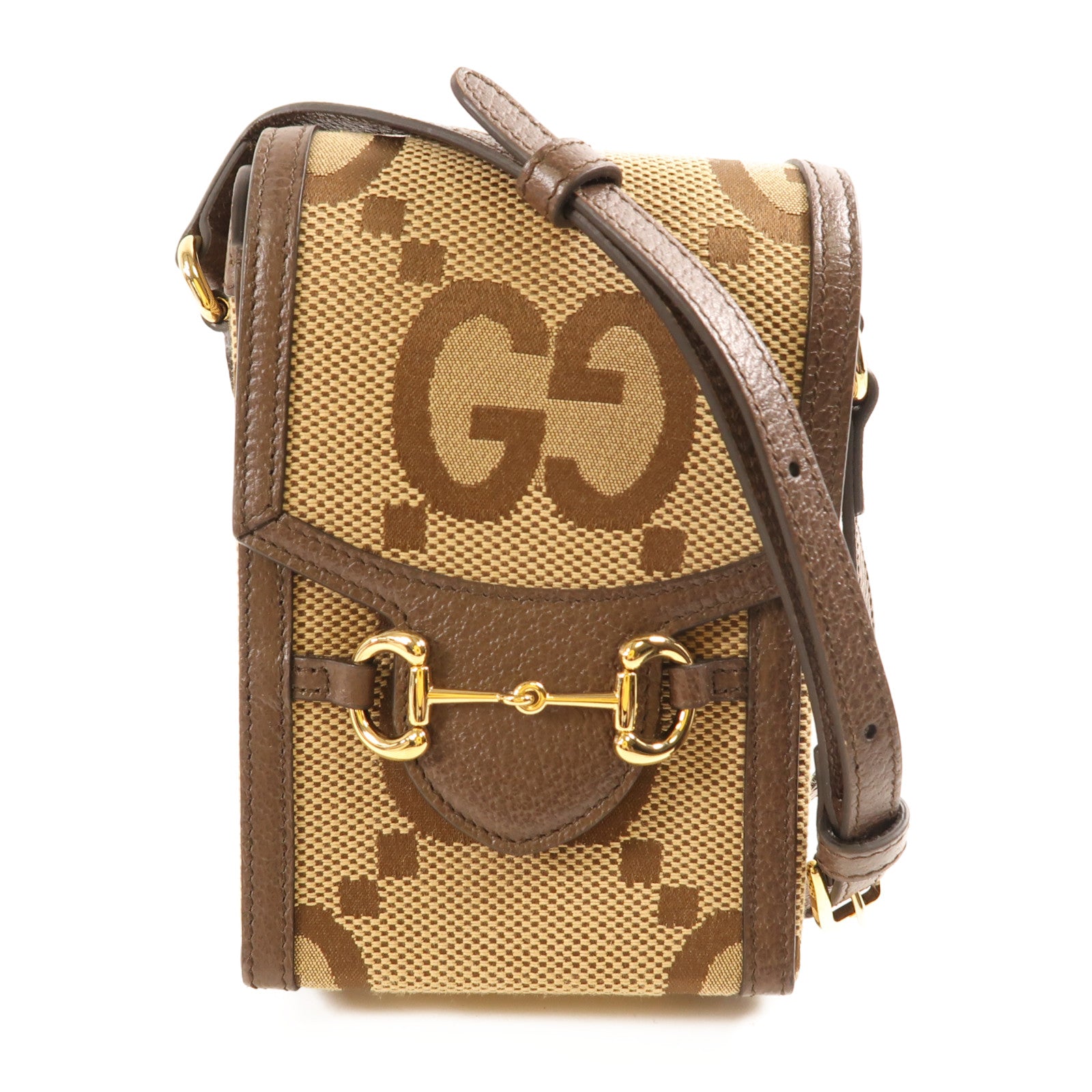 GUCCI GG GHW 1955 Horsebit Jumbo GG Shoulder Bag 625615 Canvas  Brown