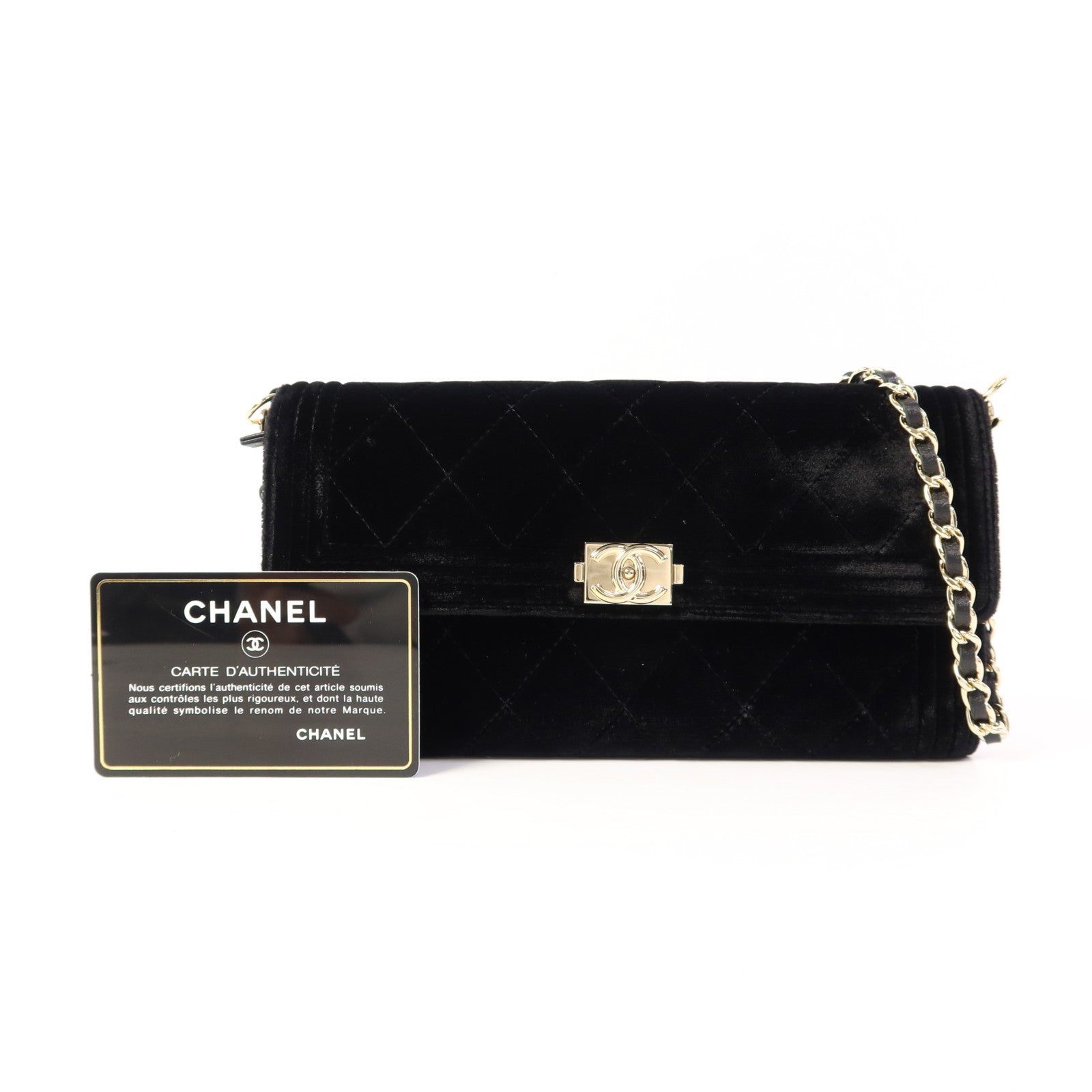 CHANEL 天鵝絨Chain Shoulder Bag金扣鏈帶肩背袋