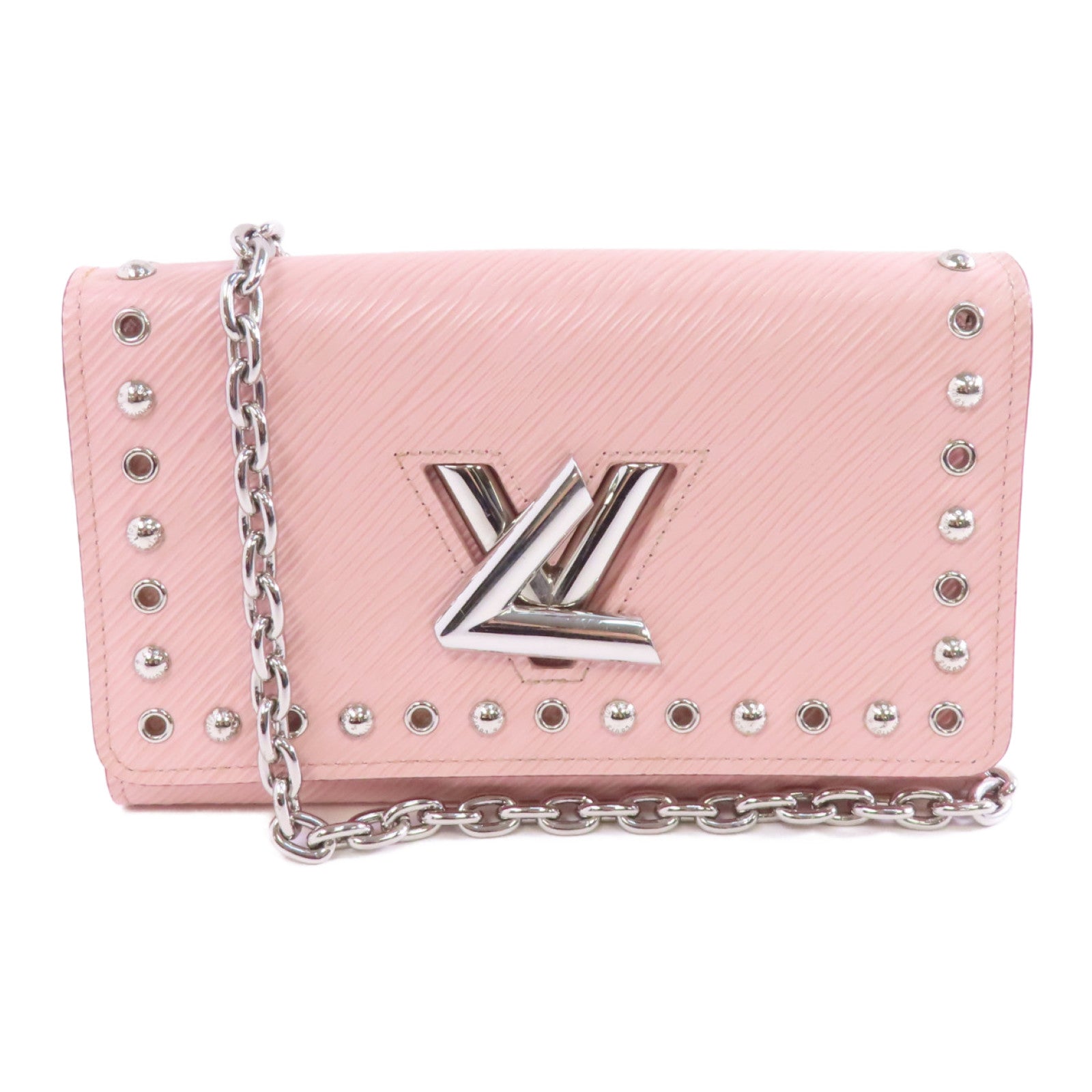 LOUIS VUITTON Epi Portefeuille Twist Chain銀扣鏈帶肩背袋粉紅色