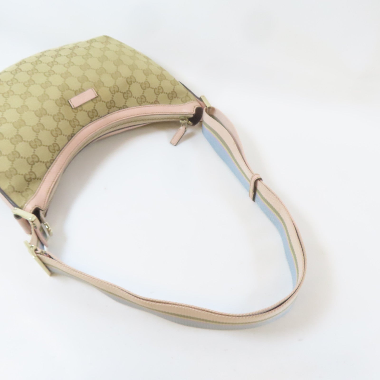 GUCCI 帆布Canvas Messenger Bag金扣肩背袋啡色/粉紅色
