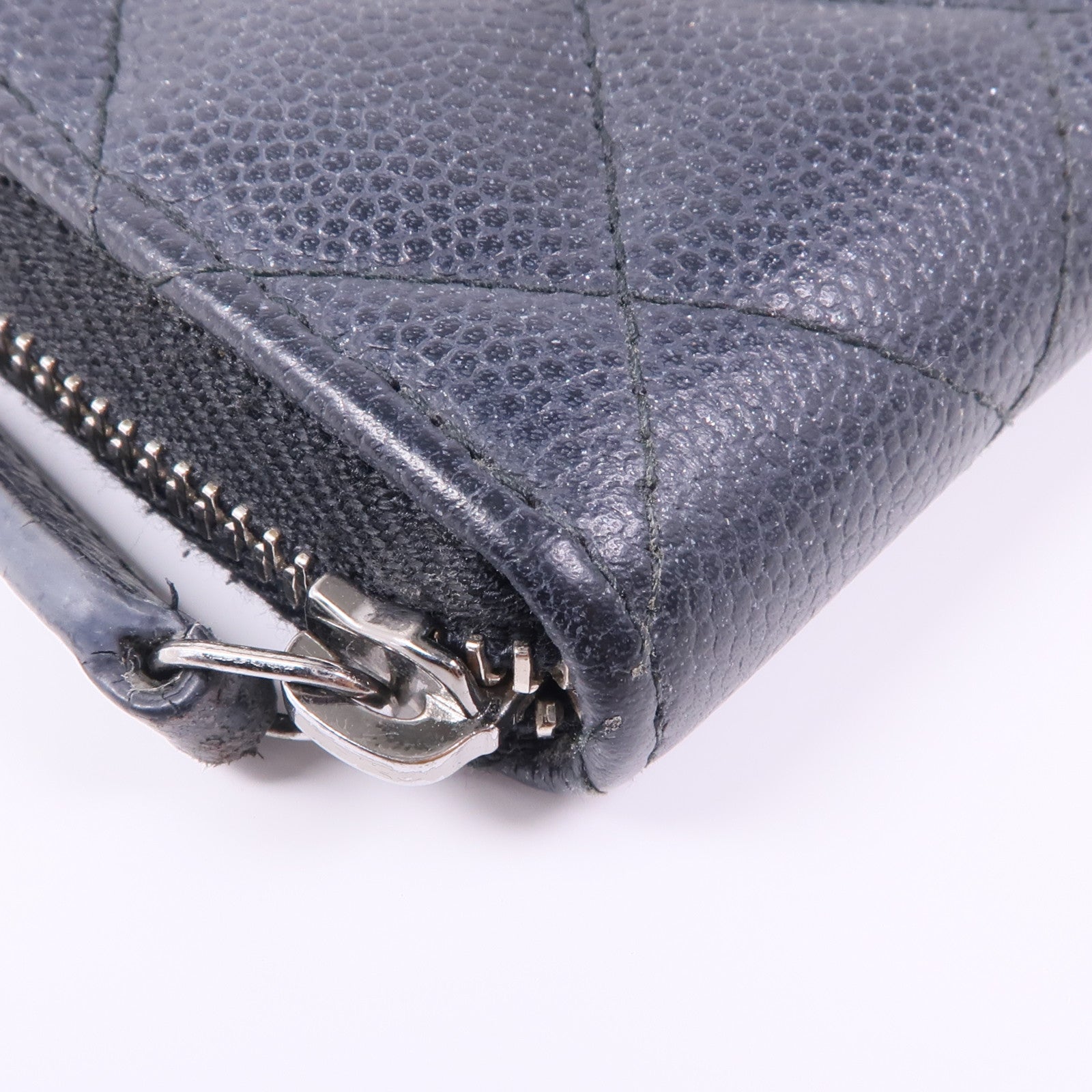 CHANEL 牛皮皮革Zipper Wallet銀扣錢包