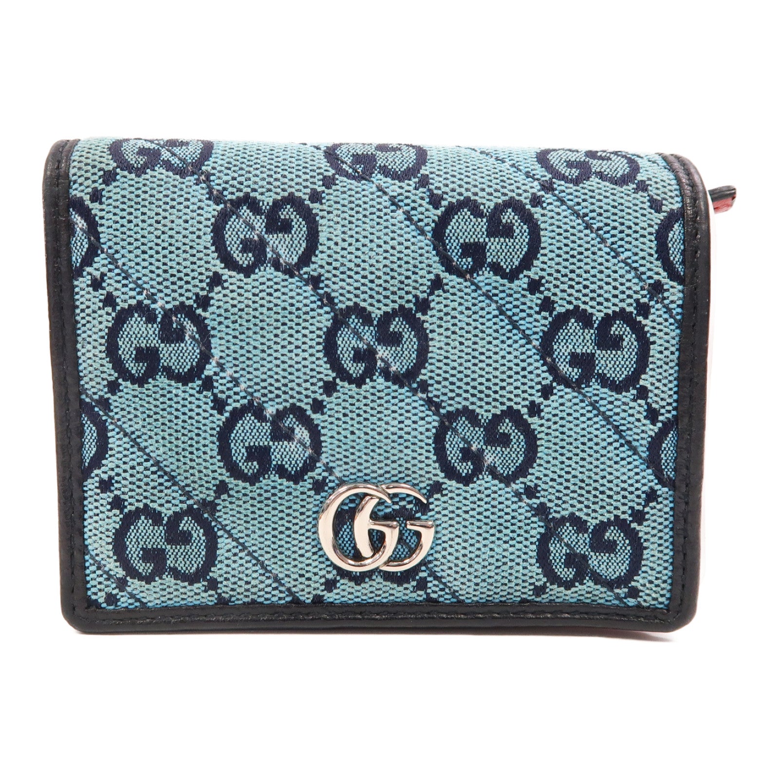 GUCCI 【激減優惠】帆布Wallet銀扣自動錢包藍色/粉紅色