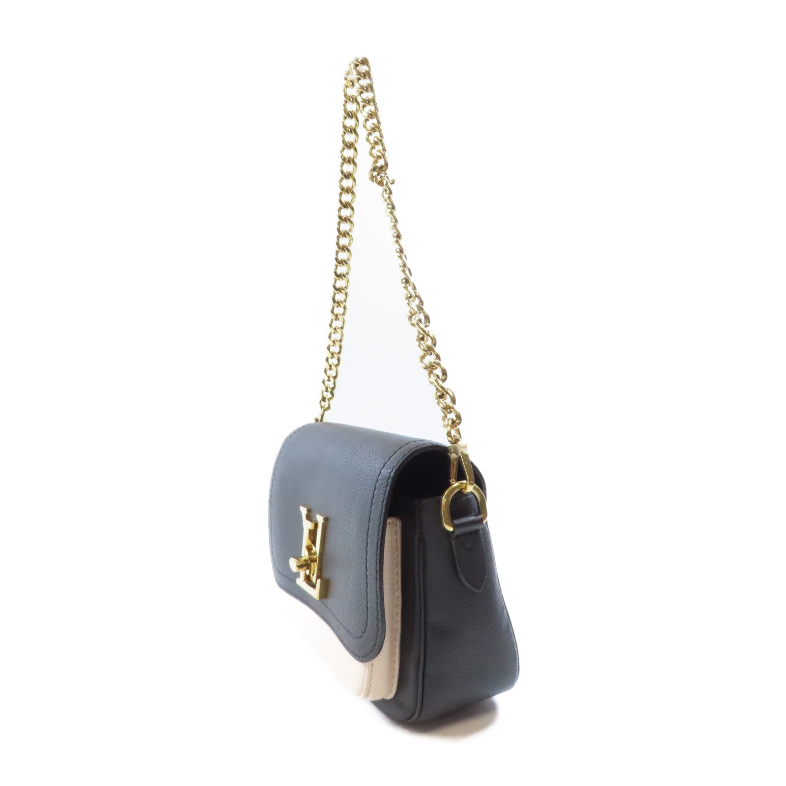 LOUIS VUITTON 牛皮皮革Lockme Tender金扣手挽肩背兩用袋黑色/白色