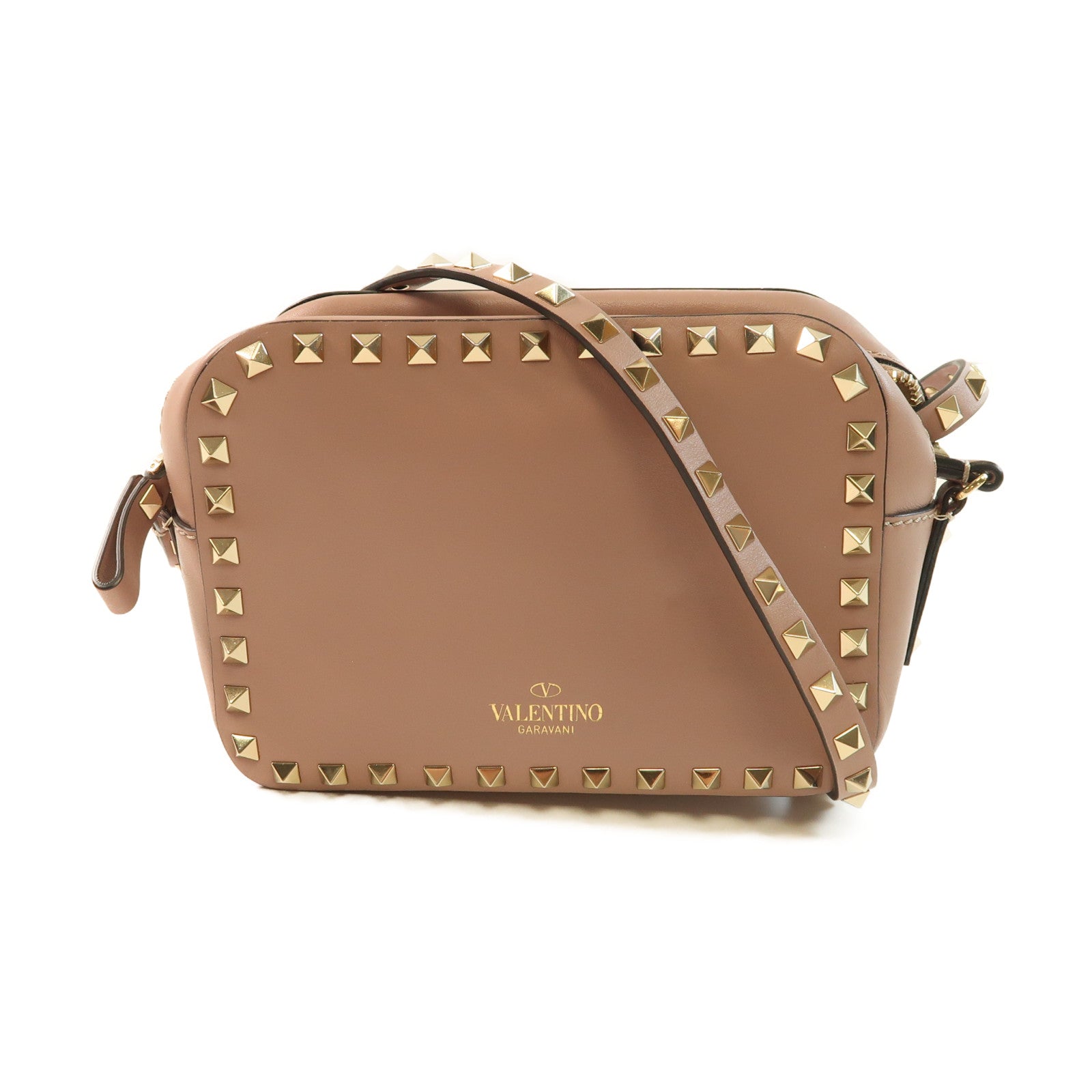 Valentino 牛皮皮革Garavani Rockstud金扣肩背袋粉紅色