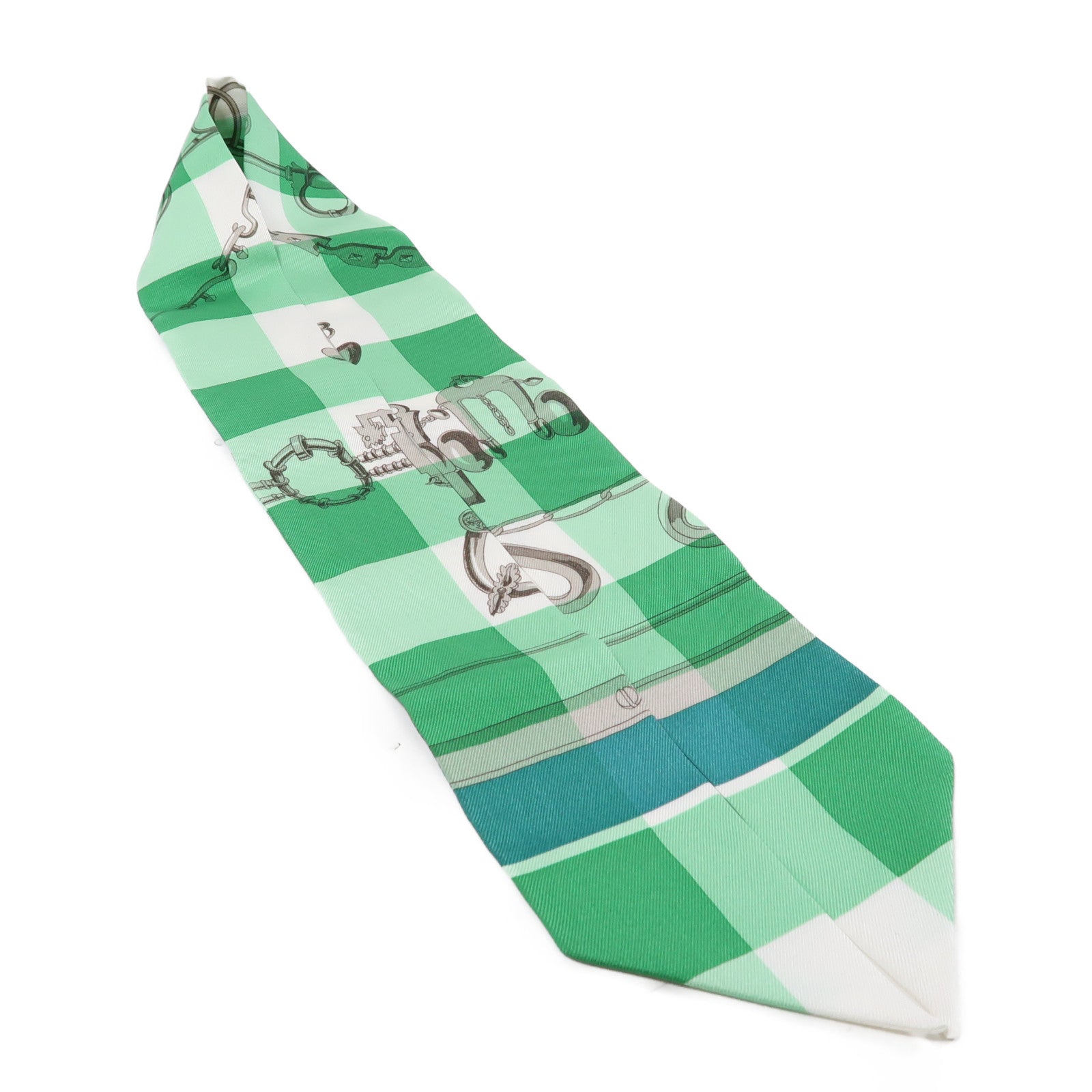 HERMES 絲質Twilly絲巾綠色/白色