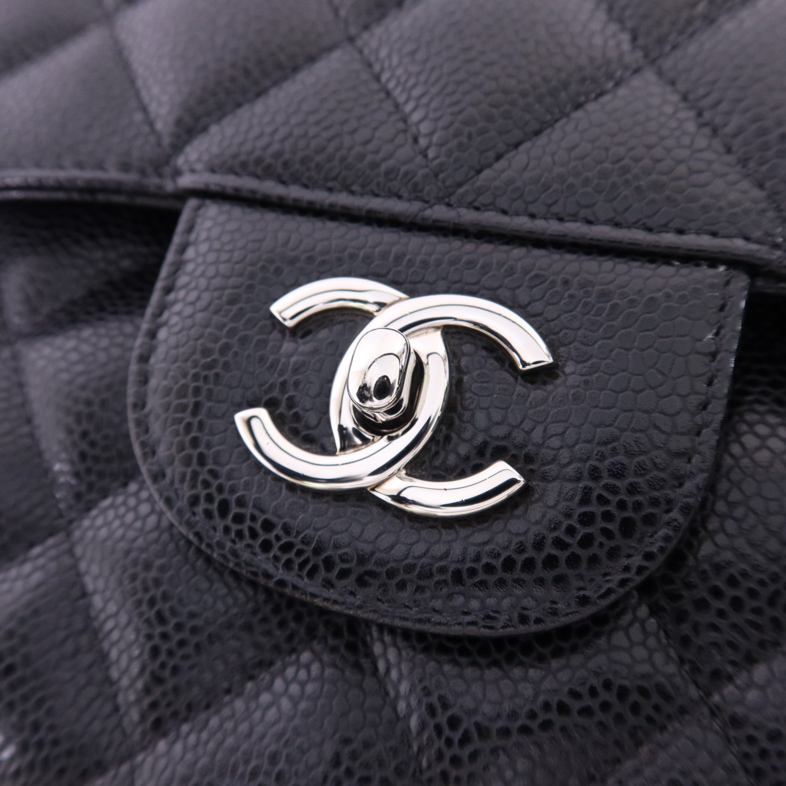 CHANEL 牛皮皮革Large Classic銀扣鏈帶肩背袋