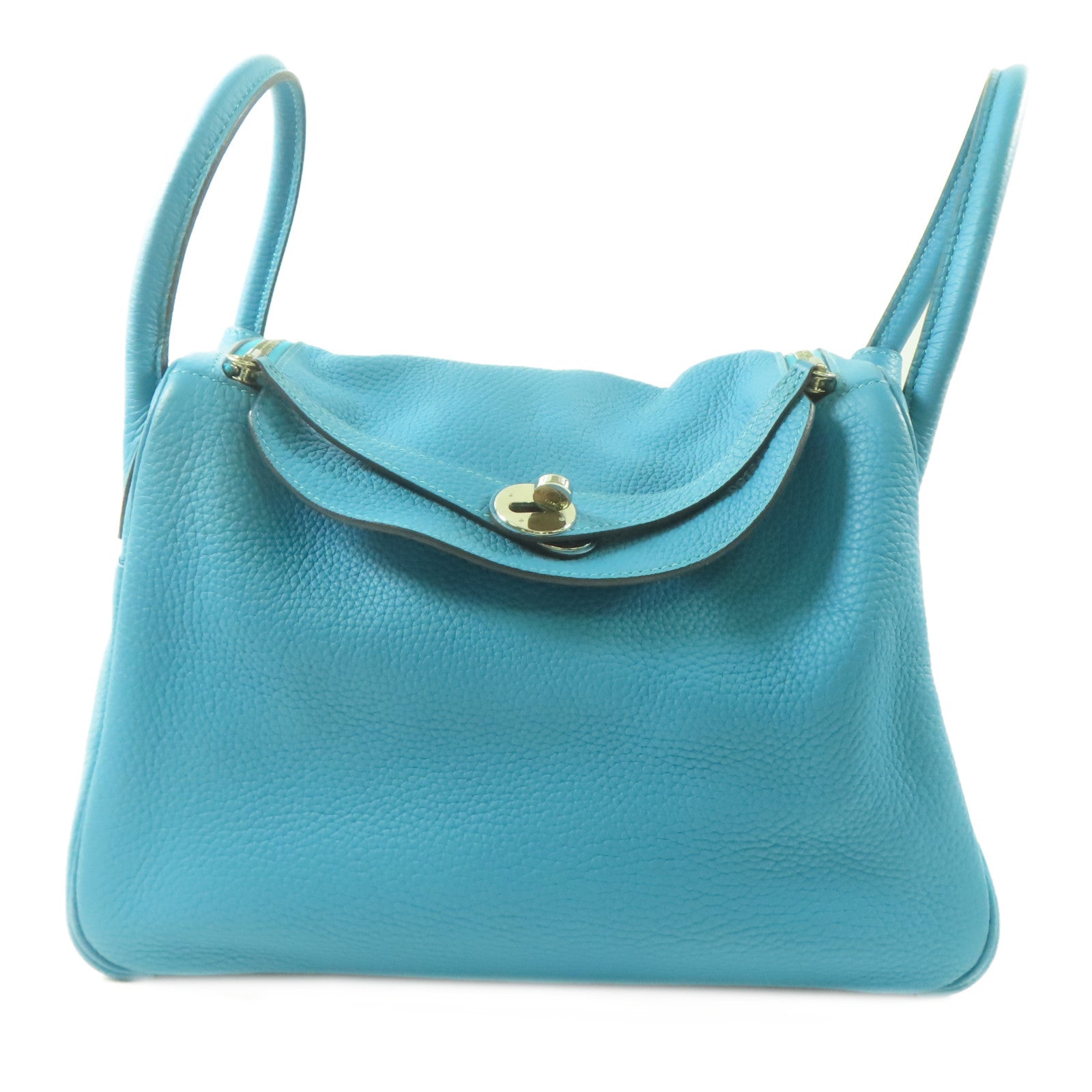 HERMES Clemence皮革Lindy 30銀扣手挽肩背兩用袋Turquoise/綠松石色
