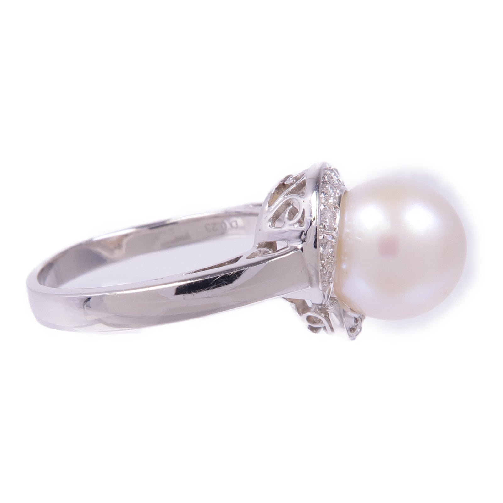 JEWELRY 18K白金Pearl Diamond Ring珍珠鑽石戒指US#6