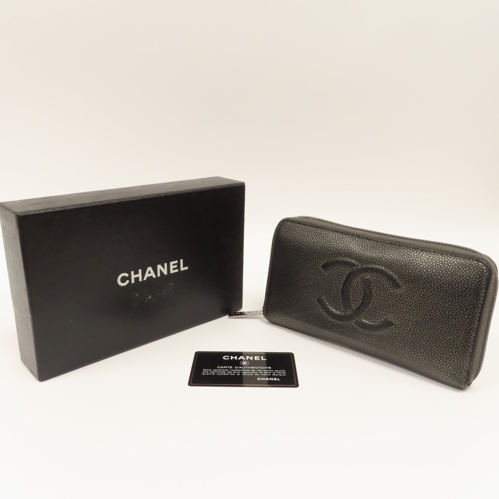 CHANEL 【激減優惠】皮革Zipper Long Wallet銀扣拉鍊長錢包銀色/灰色