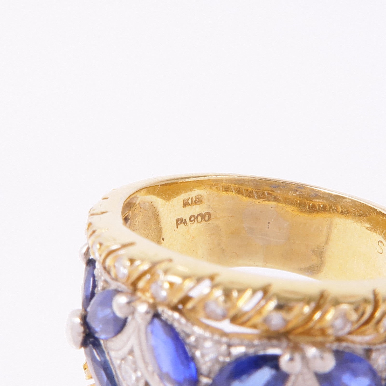 JEWELRY 18K黃金/PT900鉑金Sapphire Diamond Ring藍寶石/鑽石戒指US#6.75