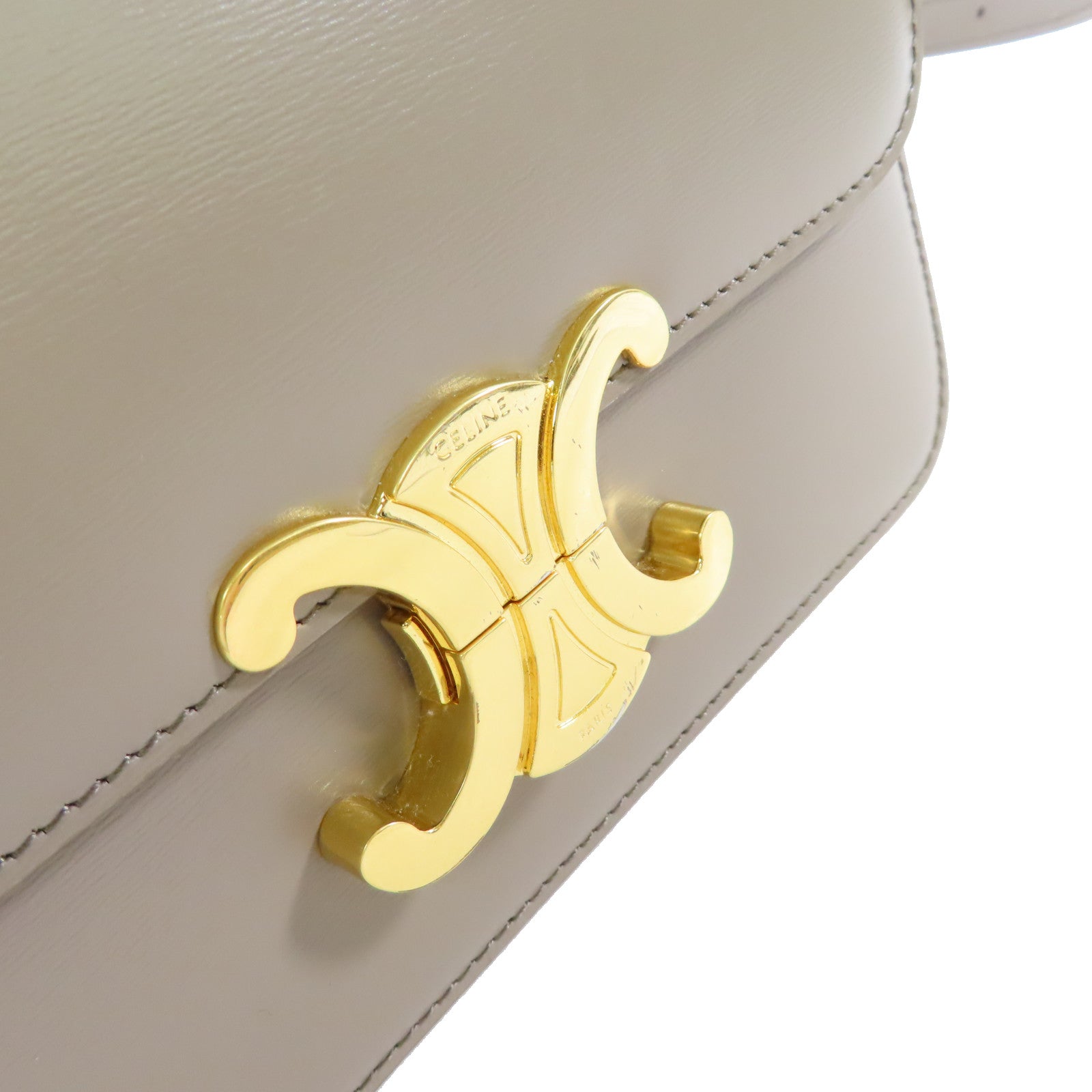 CELINE 牛皮皮革Teen Triomphe Shoulder Bag金扣肩背袋灰色