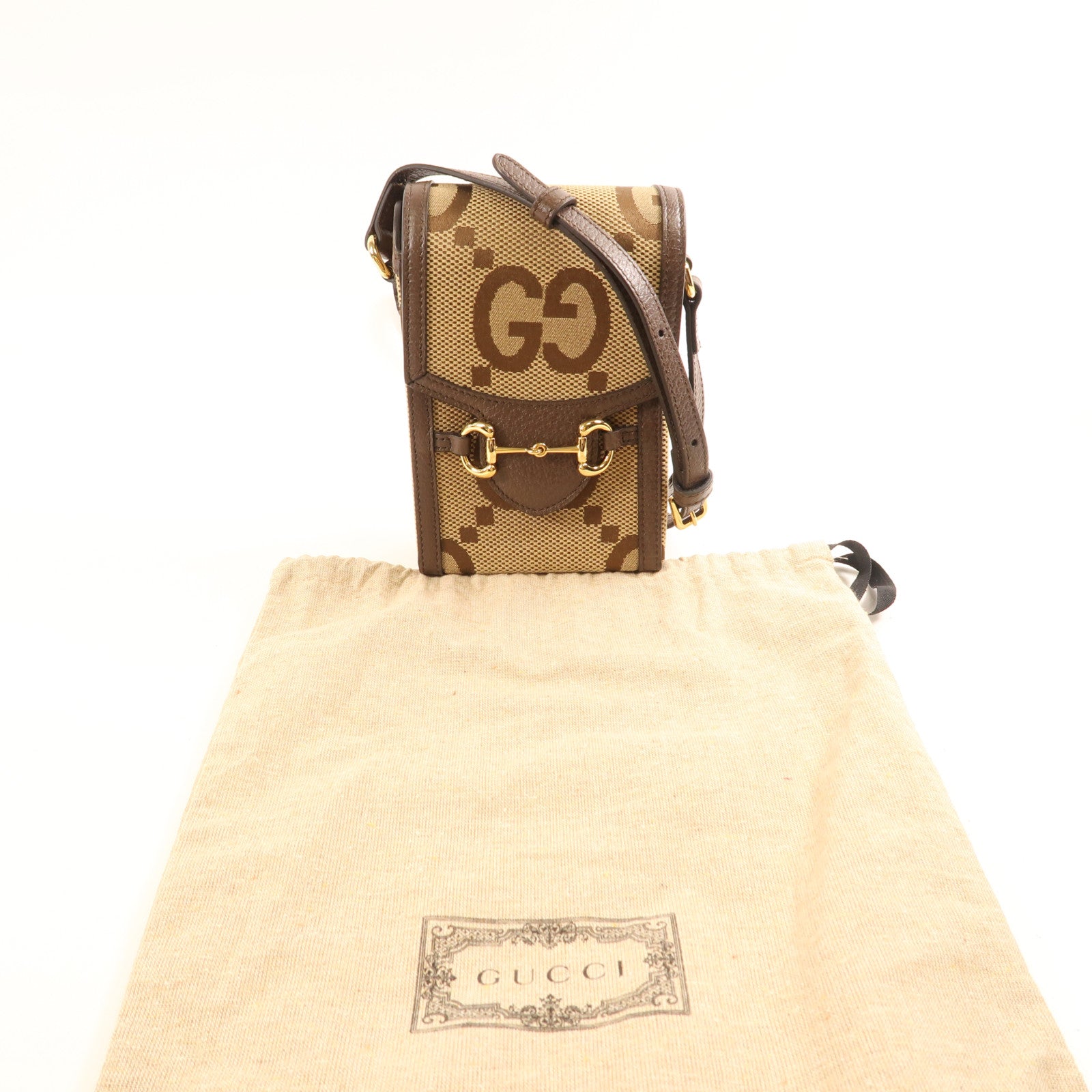 GUCCI GG GHW 1955 Horsebit Jumbo GG Shoulder Bag 625615 Canvas  Brown