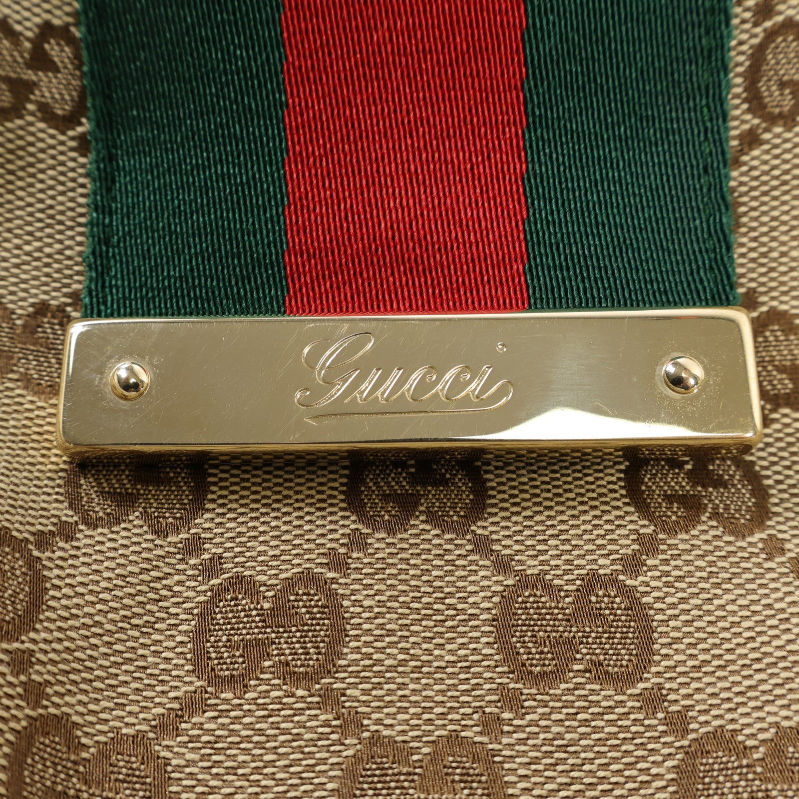 GUCCI 帆布GG Web Hobo金扣肩背袋