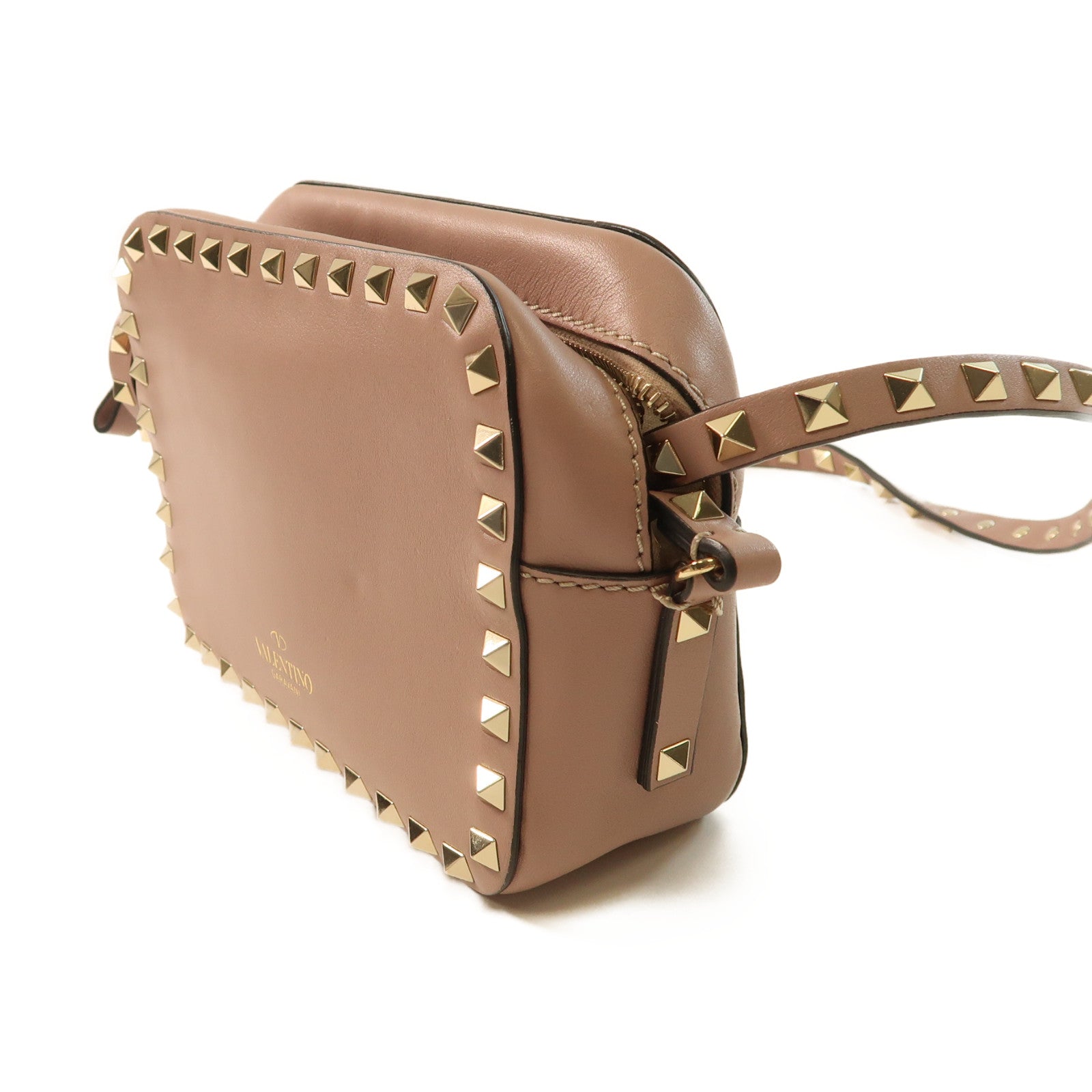 Valentino 牛皮皮革Garavani Rockstud金扣肩背袋粉紅色