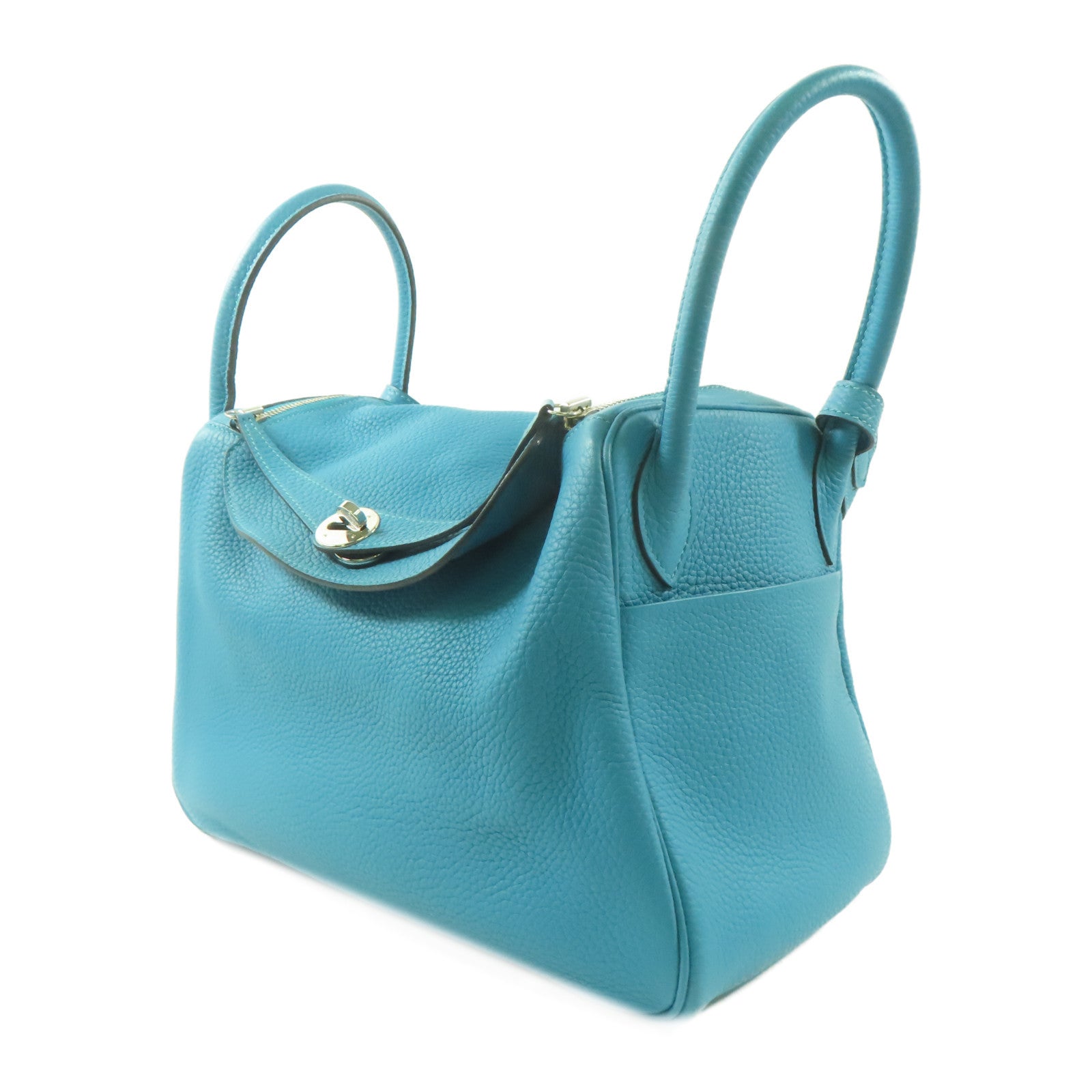 HERMES Clemence皮革Lindy 30銀扣手挽肩背兩用袋Turquoise/綠松石色