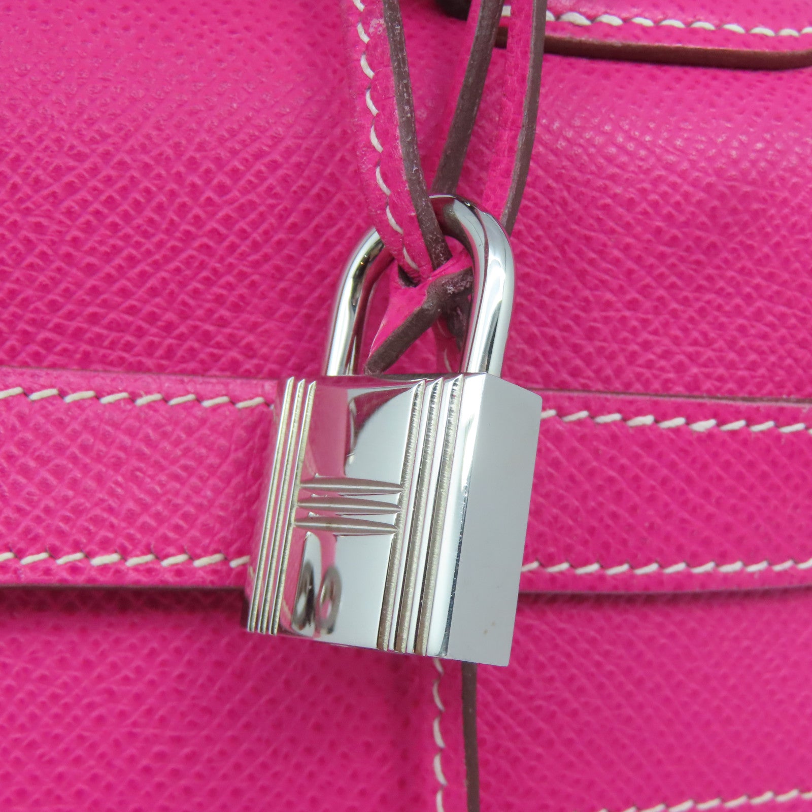 HERMES Epsom Leather Kelly 32 Silver Buckle Hand Shoulder Backpack Fluorescent Pink/Pink Purple