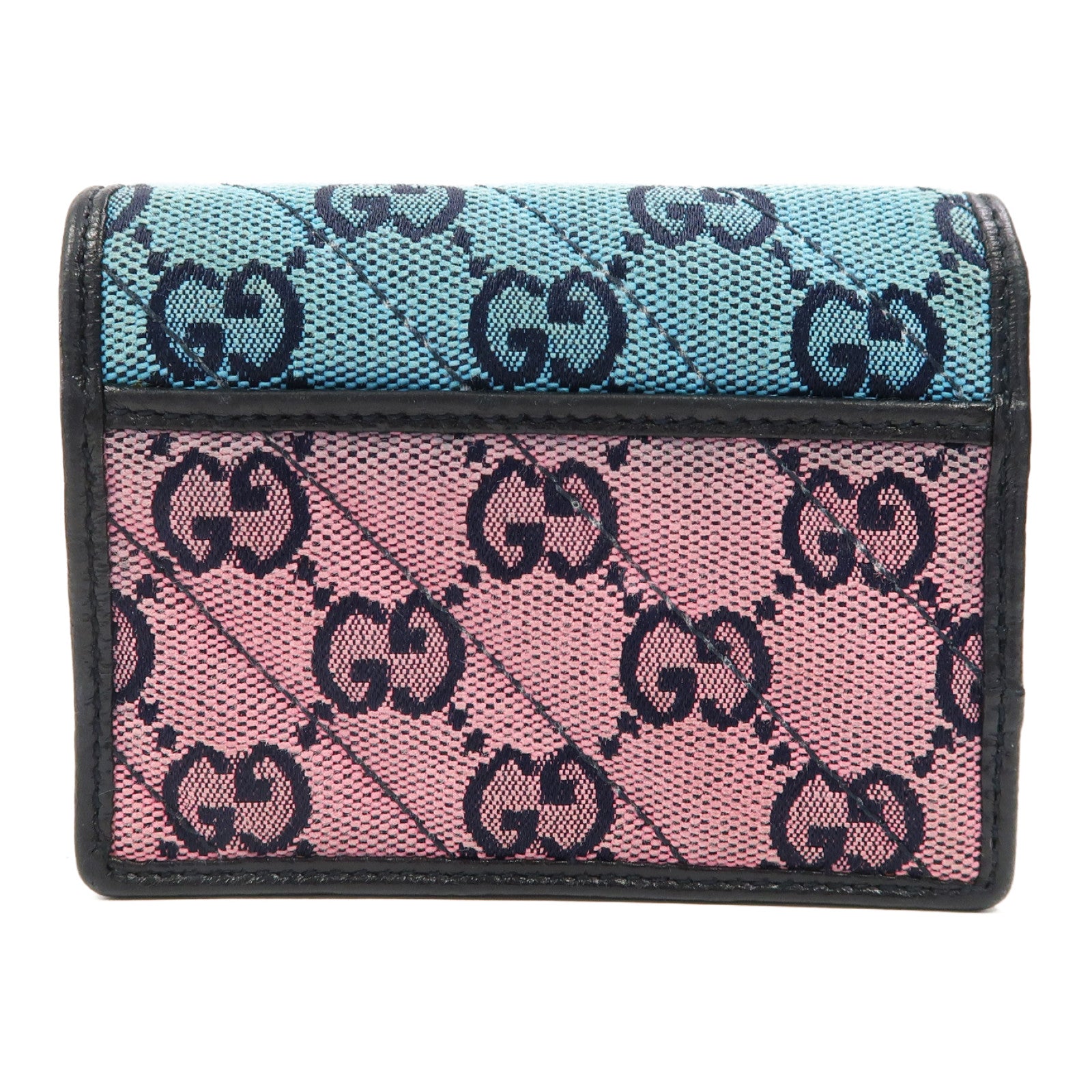 GUCCI 帆布Wallet銀扣自動錢包藍色/粉紅色