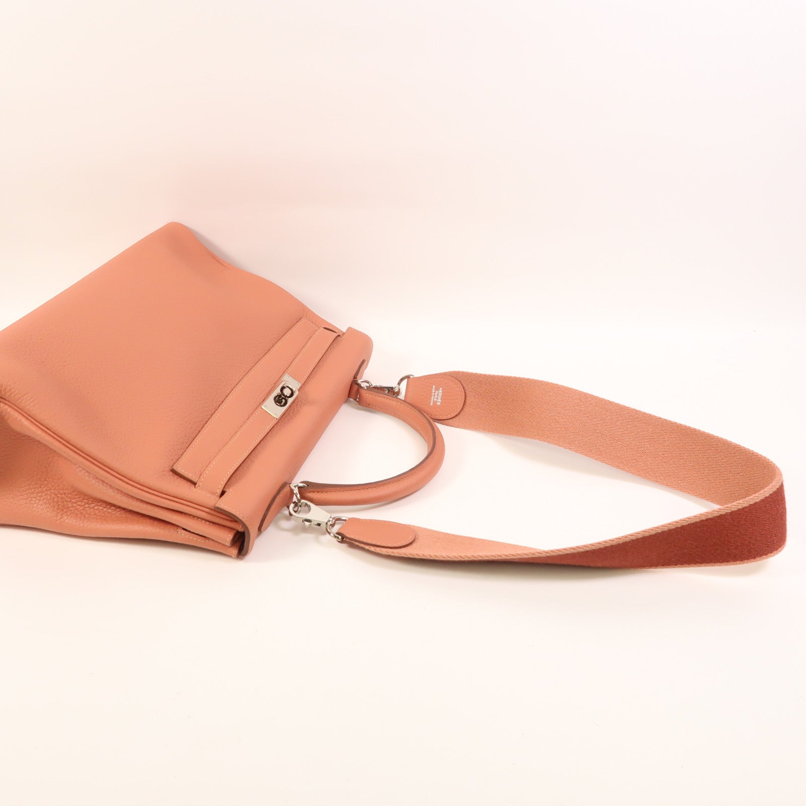 HERMES Clemence皮革Kelly 32 Amazon銀扣手挽肩背兩用袋Rose Tea