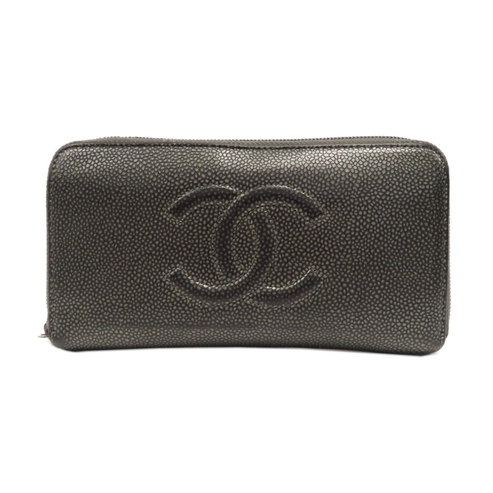 CHANEL 【激減優惠】皮革Zipper Long Wallet銀扣拉鍊長錢包銀色/灰色