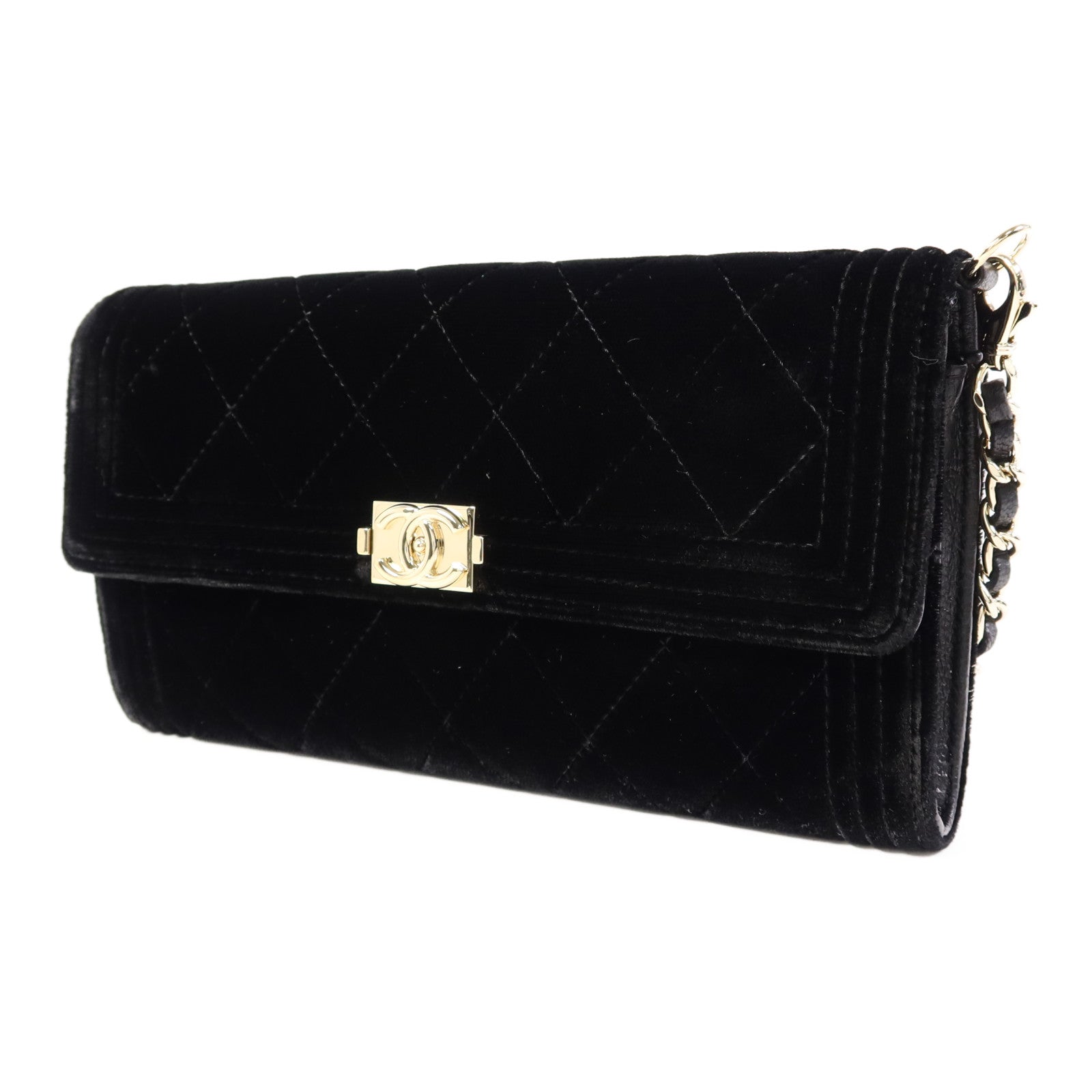 CHANEL 天鵝絨Chain Shoulder Bag金扣鏈帶肩背袋