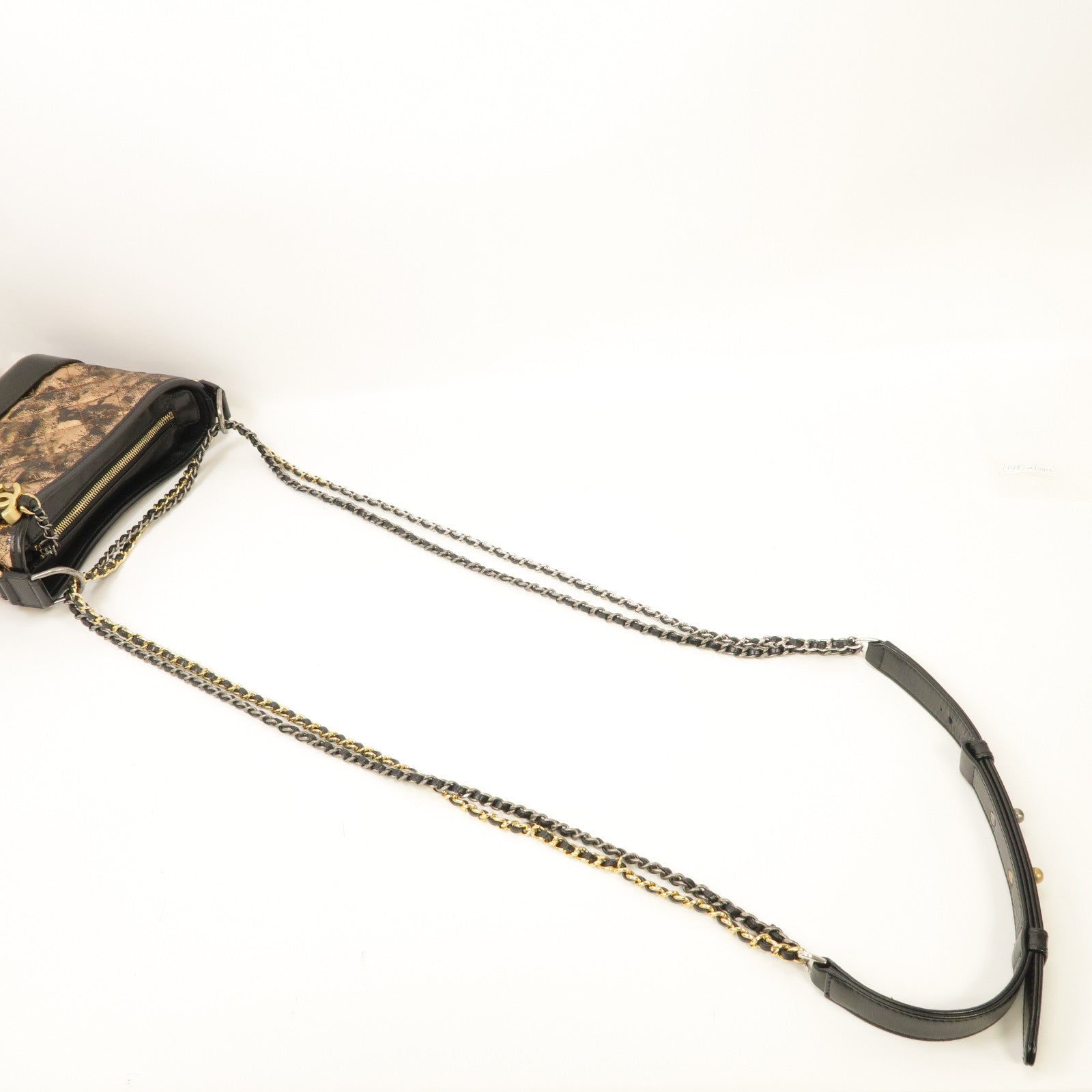 CHANEL 菱格Aged Calf皮革Gabrielle Small金扣/銀扣鏈帶肩背袋青銅色