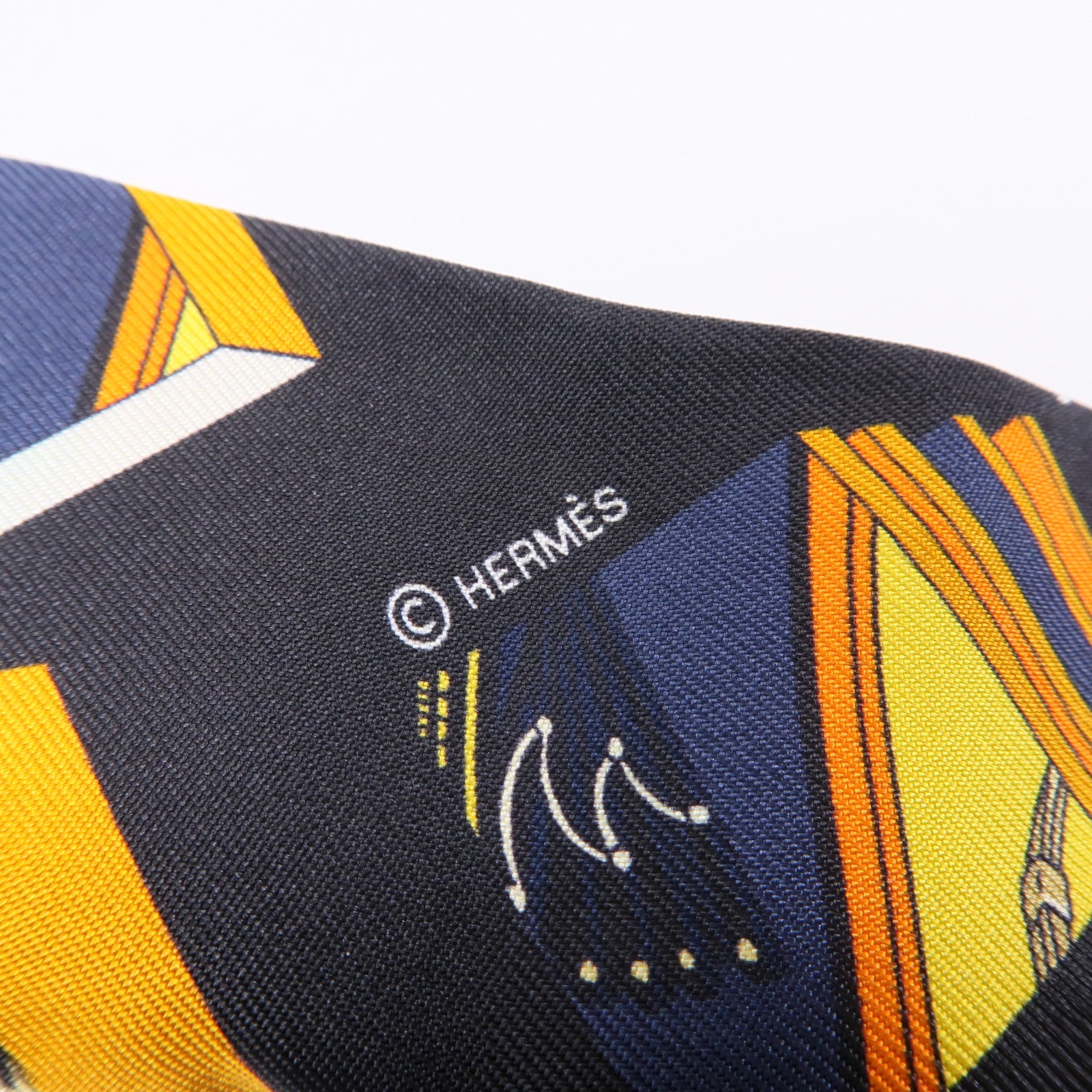 HERMES 絲質Twilly絲巾黑色/橙色