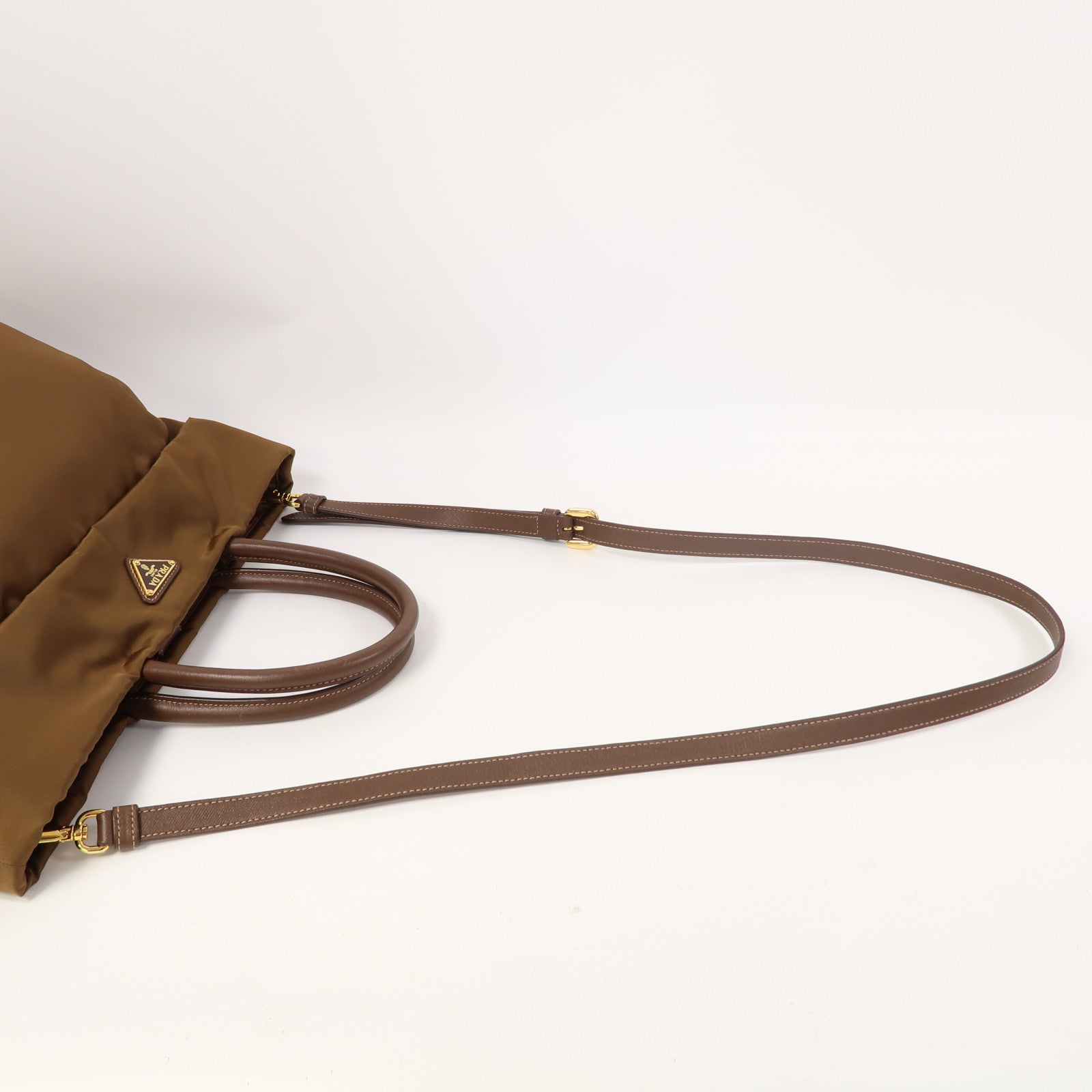 PRADA 尼龍2 way Shoulder金扣手挽肩背兩用袋啡色